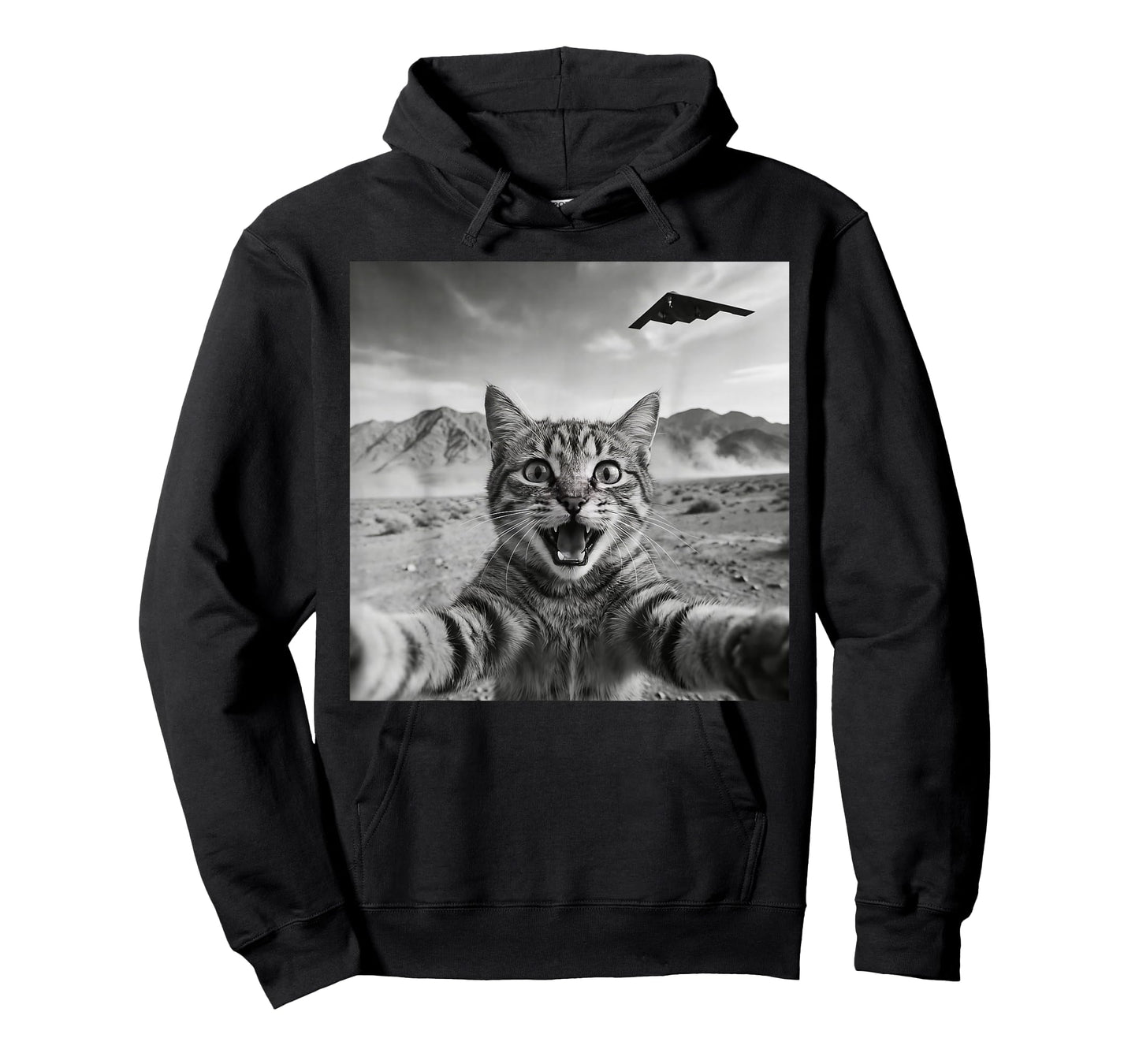 B-2 Bomber Stealth Flyover USA UFO Aircraft Funny Cat Selfie T-Shirt