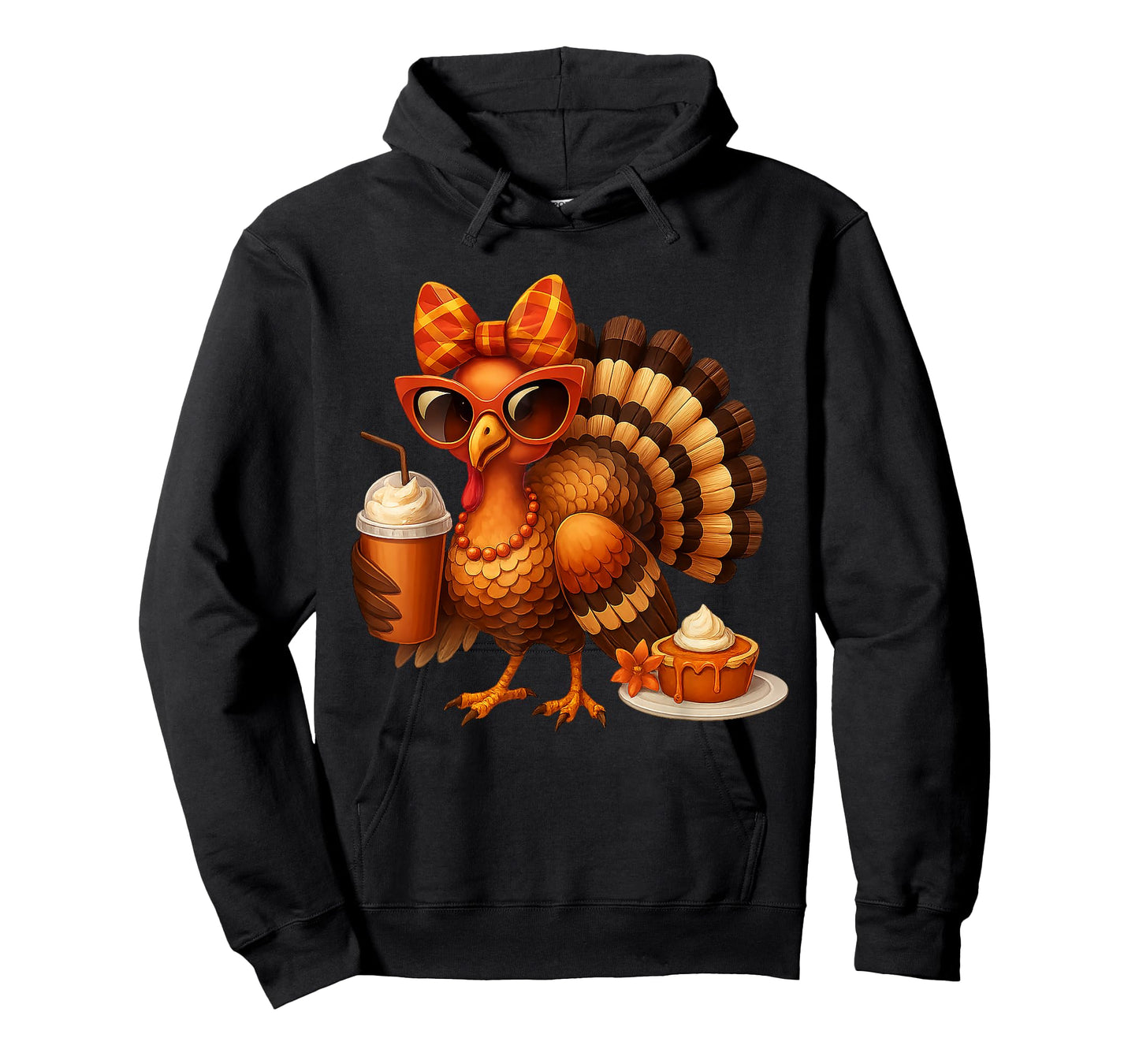Turkey Drinking Coffee Bow Thanksgiving Womens Turkey Day T-Shirt