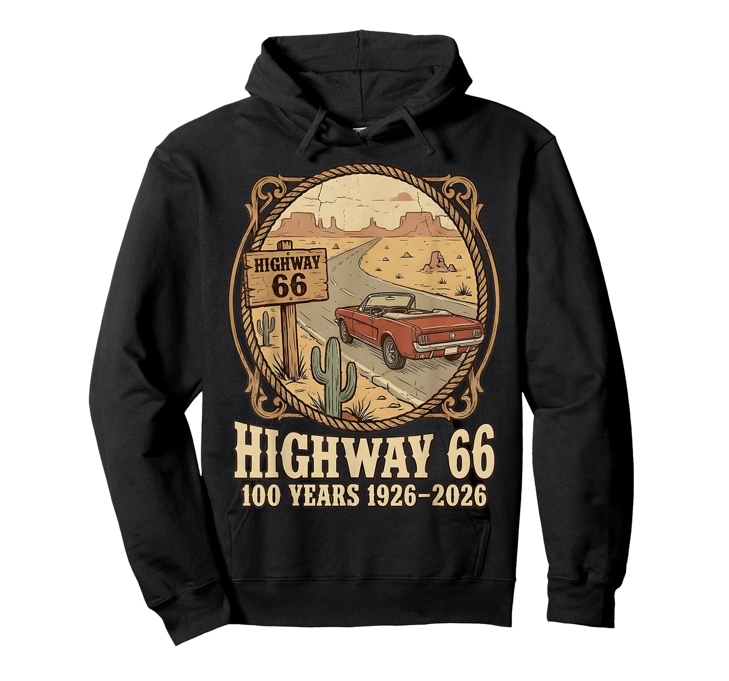 Highway 66 100 Years 1926-2026 Classic Car Lover Anniversary T-Shirt