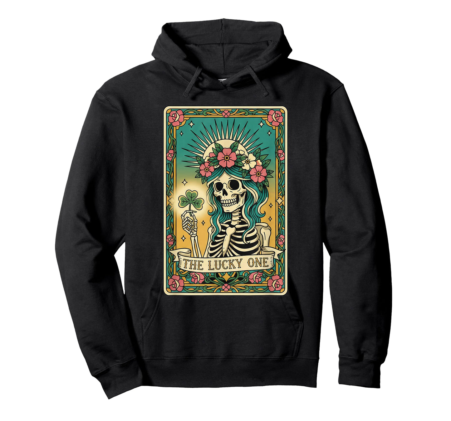 The Lucky One Tarot Card St Patricks Day Shamrock Skeleton T-Shirt