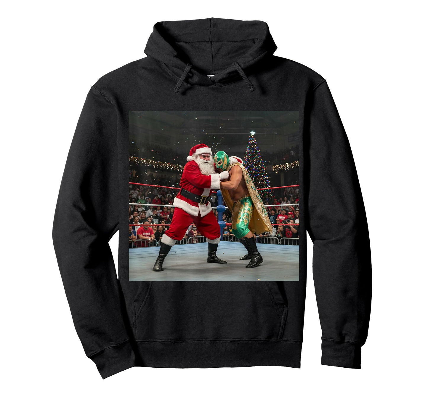 Santa vs Luchador in Lucha Libre Wrestling Match T-Shirt