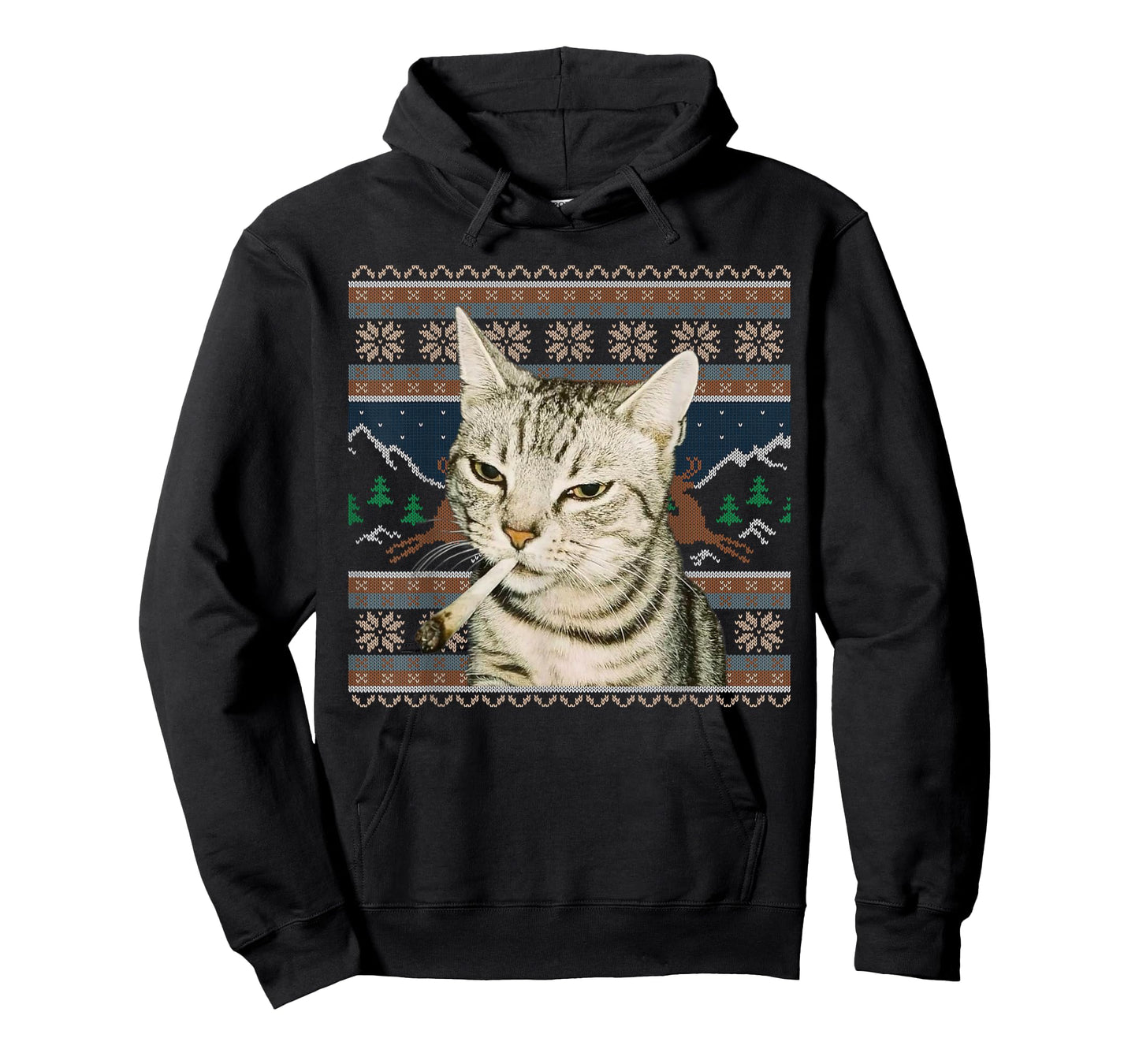 Funny Smoking Cat Meme Christmas Ugly Sweater Cat Lovers T-Shirt