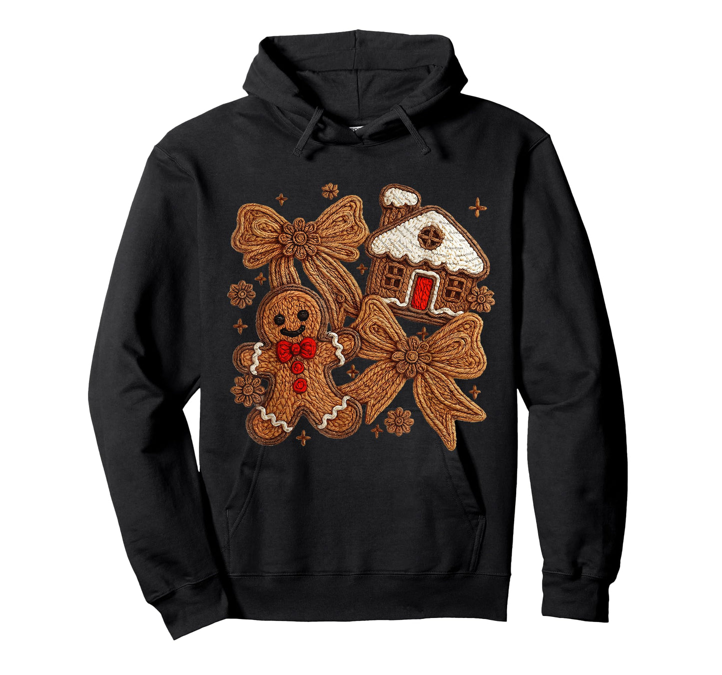 Gingerbread Man Christmas Cookie Baking Faux Embroidery Yarn T-Shirt