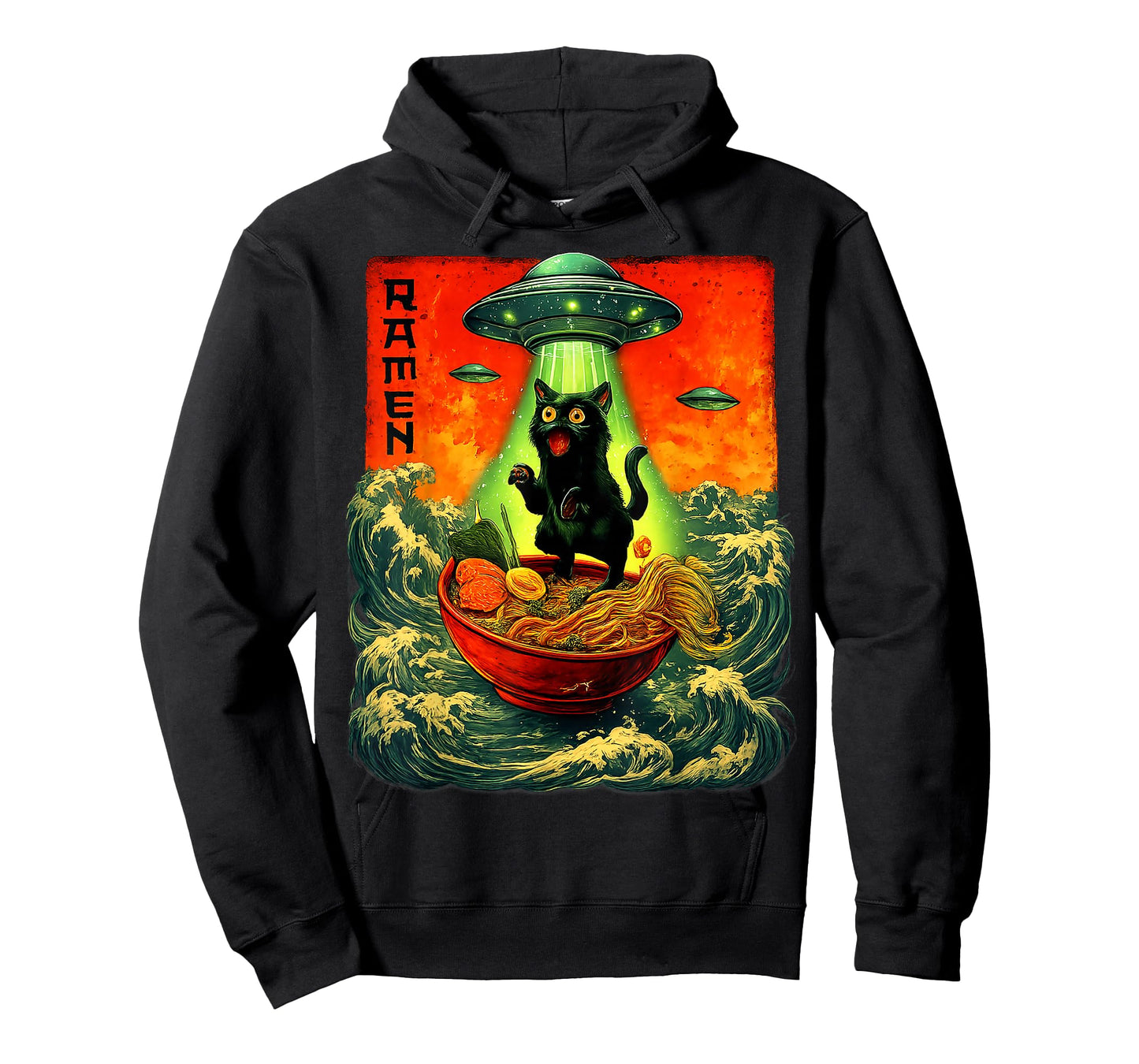 Alien Ramen Cat UFO Japanese Retro Art Gifts Men Women Kid T-Shirt