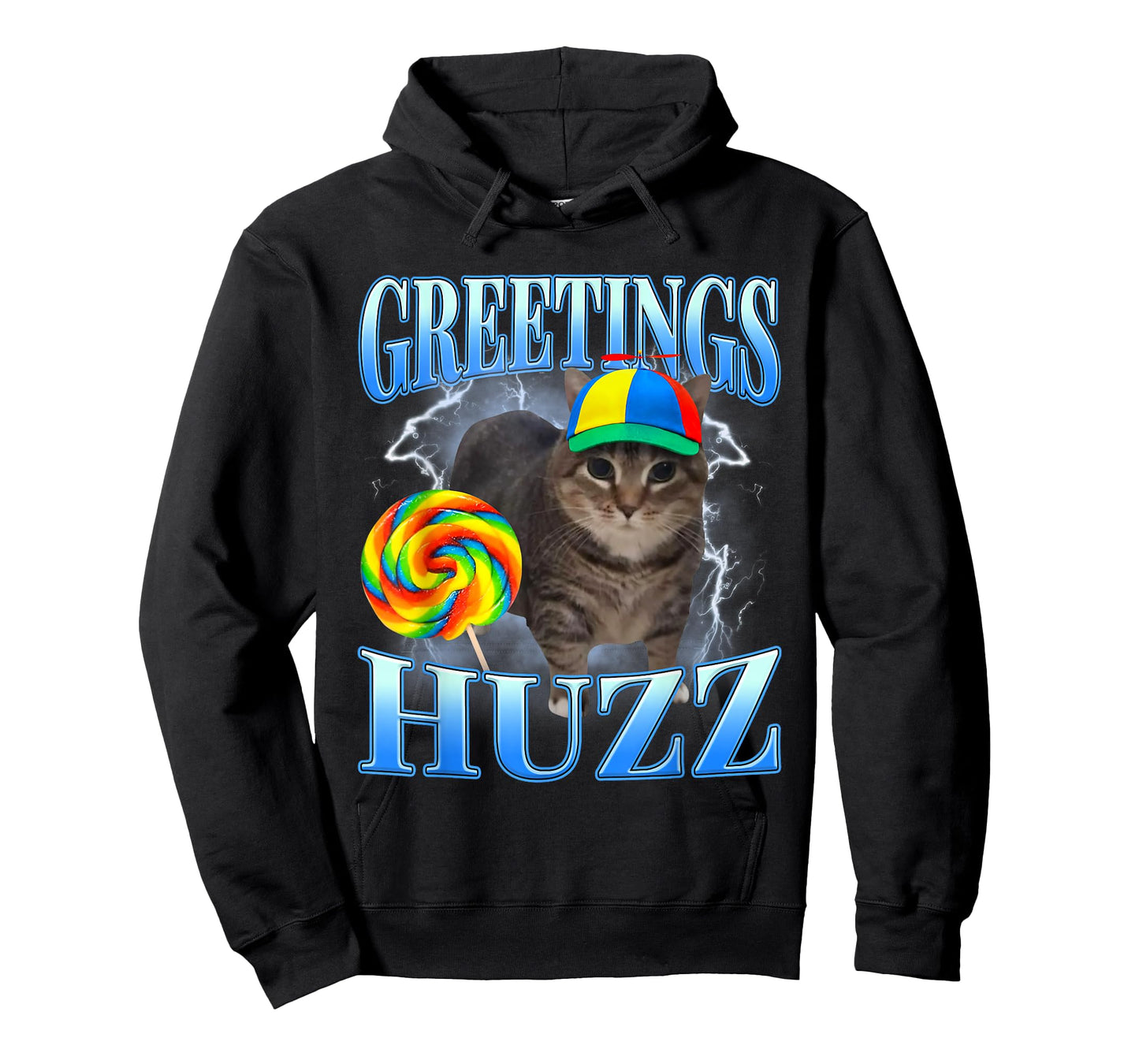 Greetings Huzz Funny Lollipop Silly Cat Meme Men Women Kids T-Shirt
