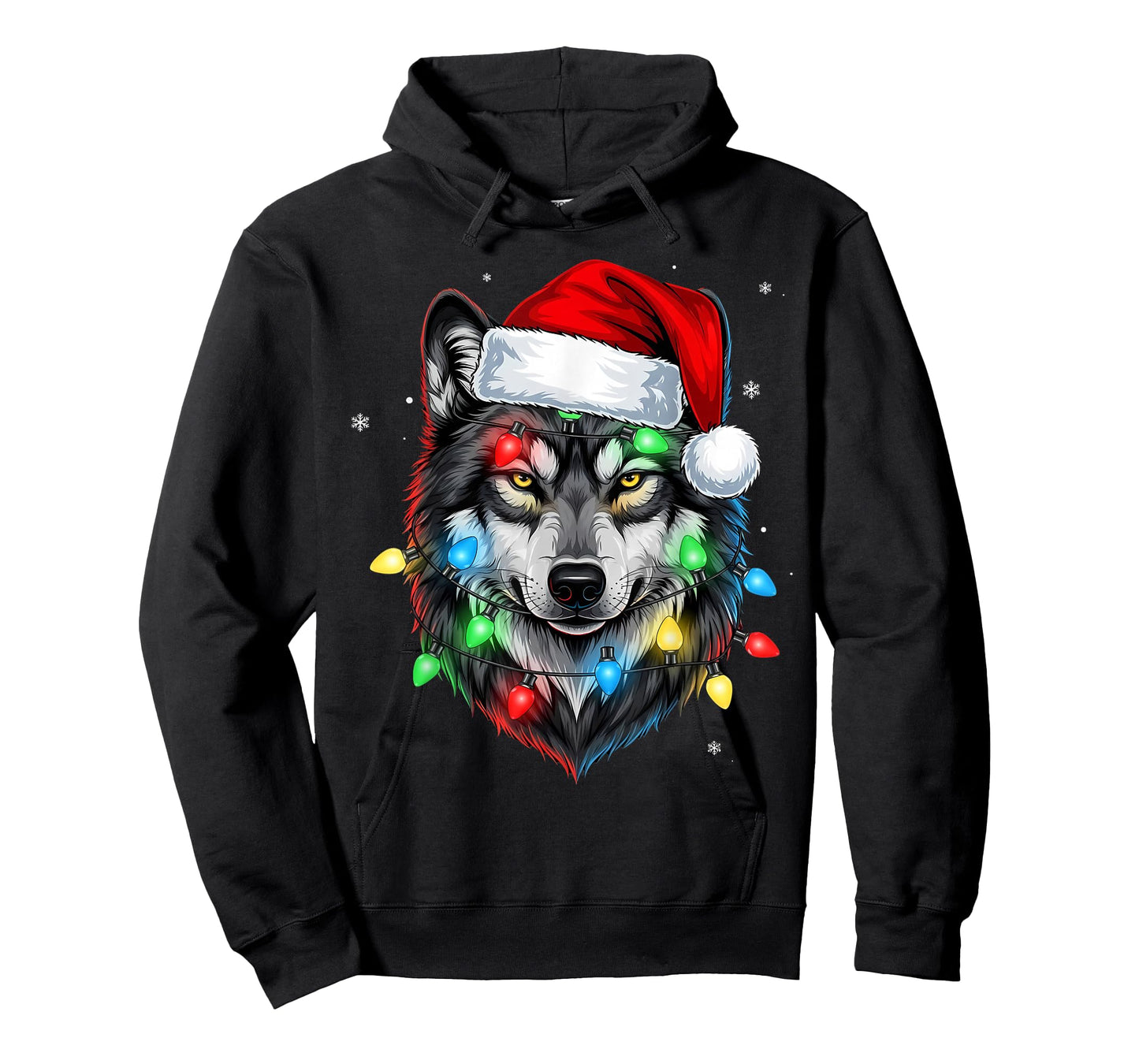 Christmas Lights Wolf Santa Hat Cute Xmas Pajamas T-Shirt