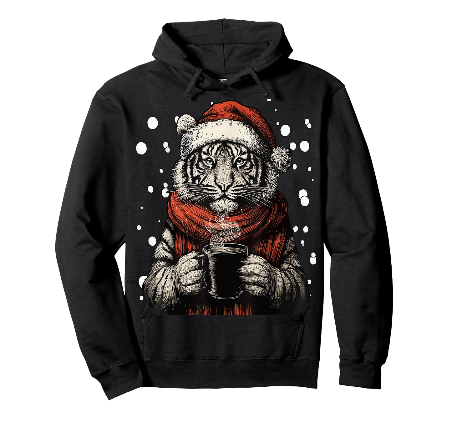 Christmas Tiger with Santa Hat Coffee Lover Funny Winter T-Shirt
