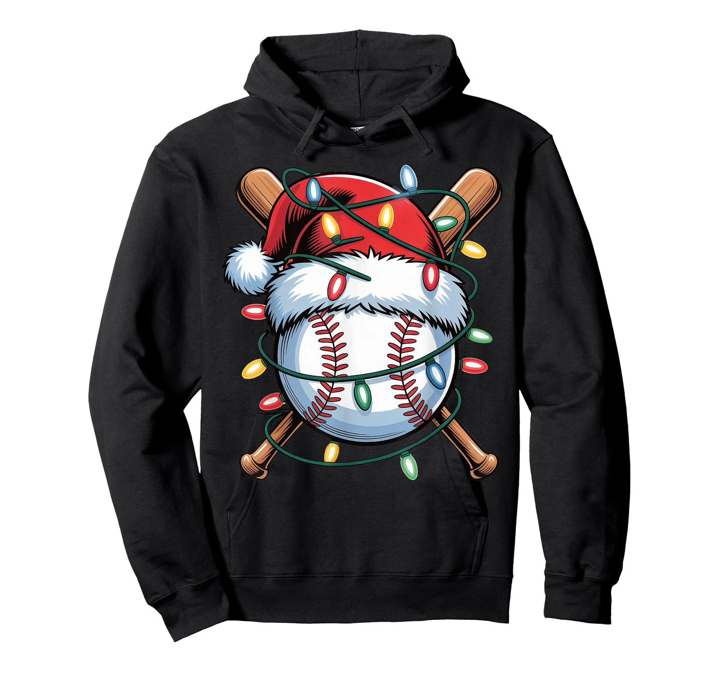 Baseball Christmas Lights Men Boys Youth Santa Sports T-Shirt