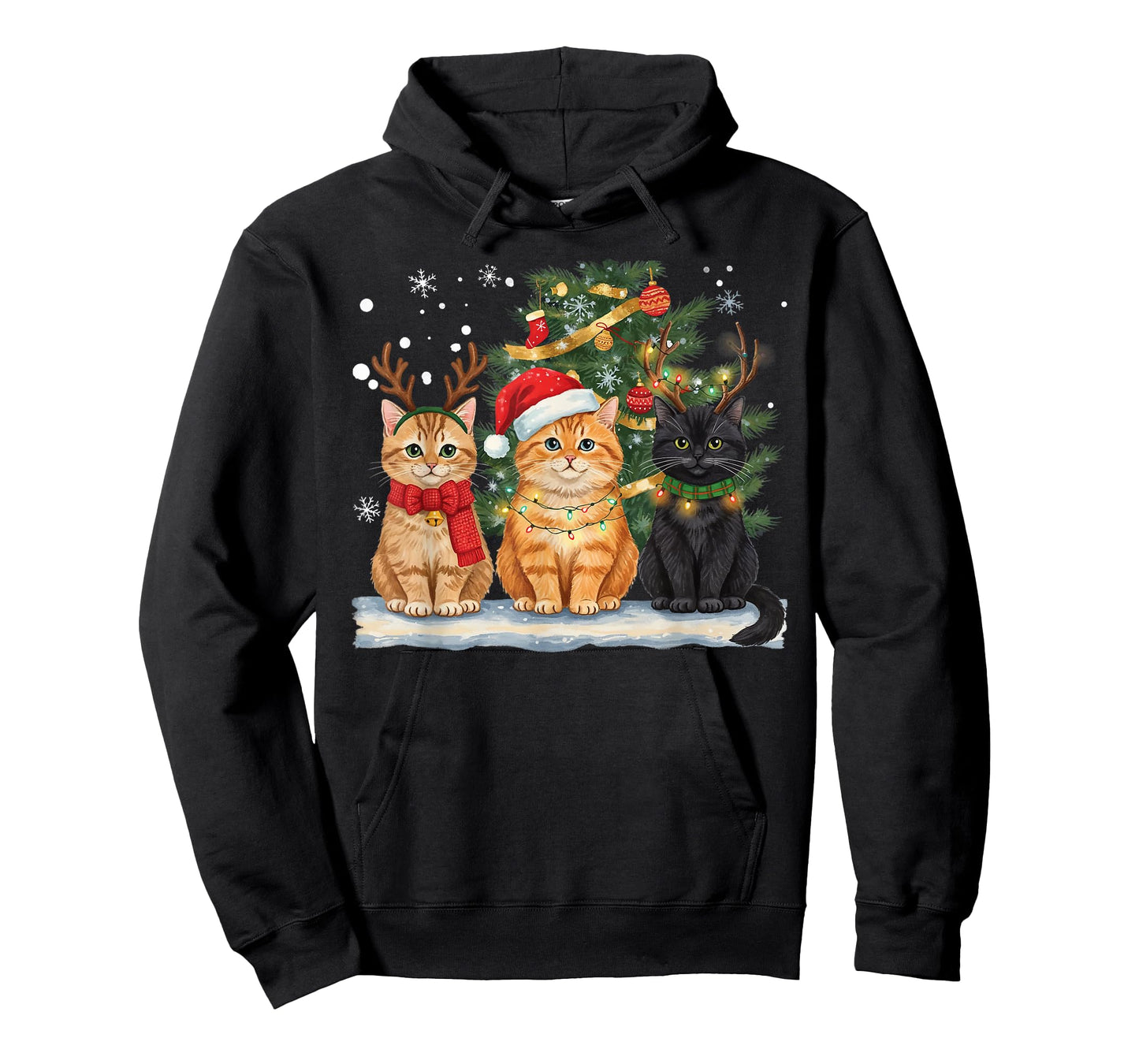 Cats Christmas Tree Lights Reindeer Cat Lover Santa Xmas T-Shirt