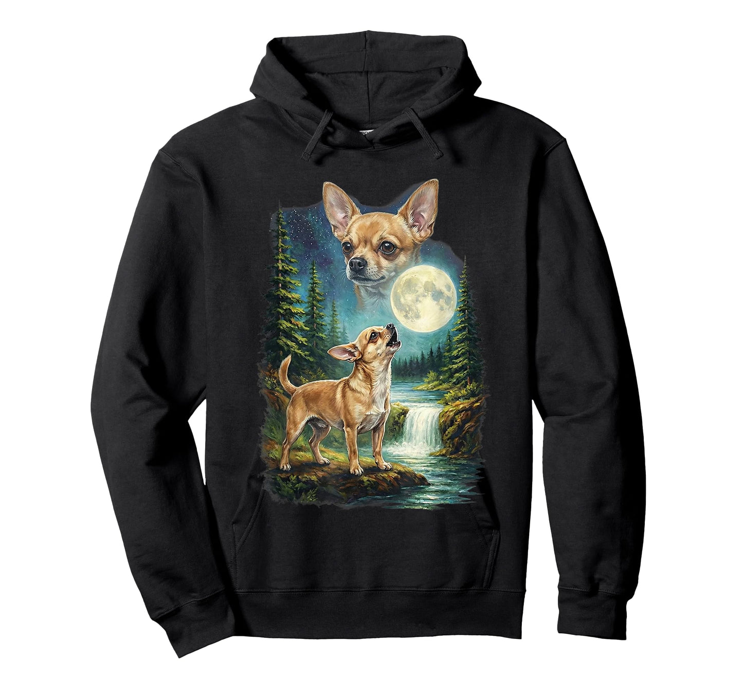 Chihuahua Dog Moonlit Night Art Chihuahua Howling at Moon T-Shirt