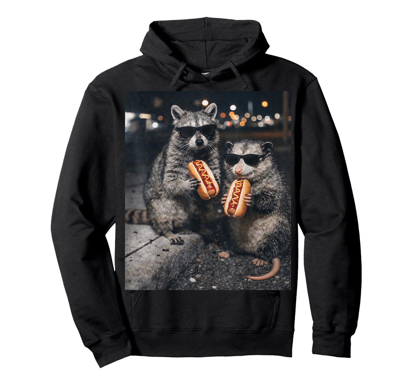 Funny Raccoon and Opossum Eating Hotdogs. Raccoon Lover T-Shirt