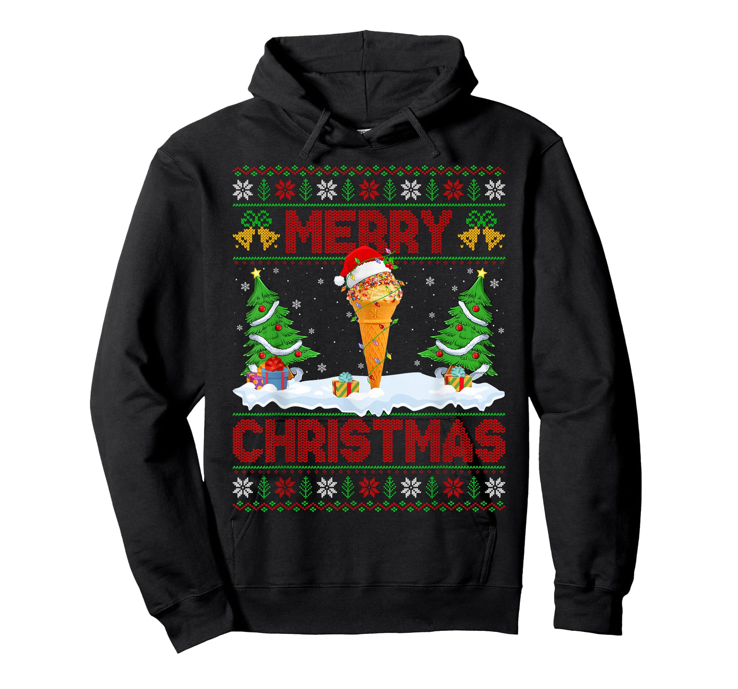 Ice Cream Cone Ugly Xmas Sweaters Funny Lights Christmas T-Shirt