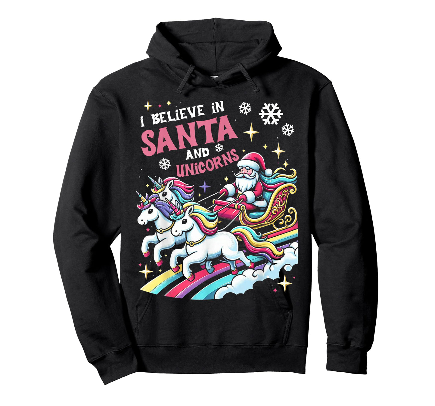 Christmas I Believe in Santa and Unicorns Funny Xmas Pajama T-Shirt