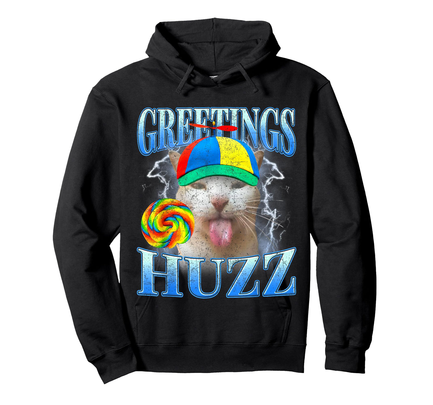 Funny Lollipop Cat Meme Greetings Huzz Retro Gen Z Alpha Y2K T-Shirt