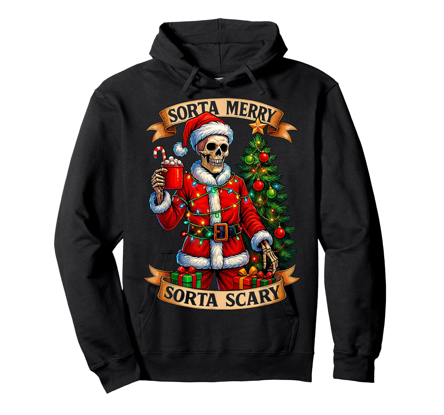 Sorta Merry Sorta Scary Christmas Funny Skeleton Xmas Tree T-Shirt