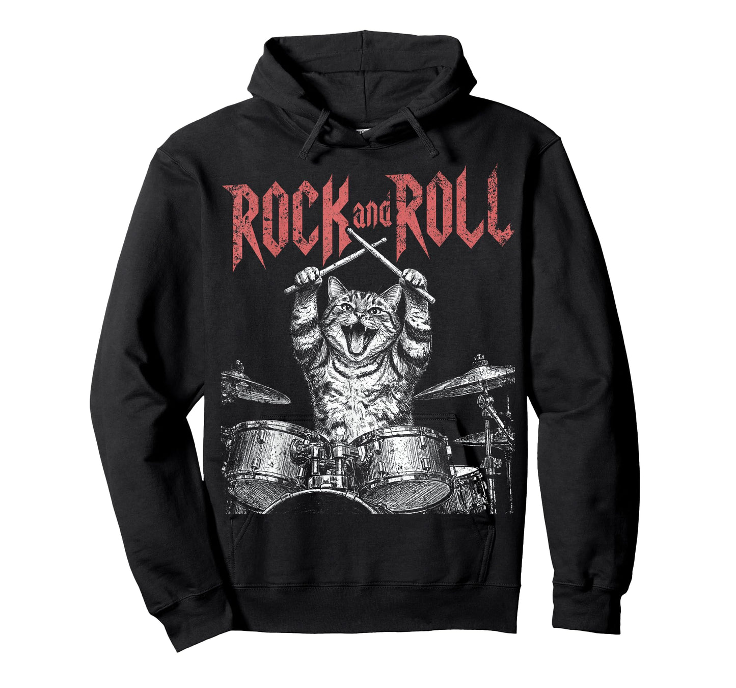 Rock N Roll Drummer Cat Retro Drumming Cat Vintage Music T-Shirt