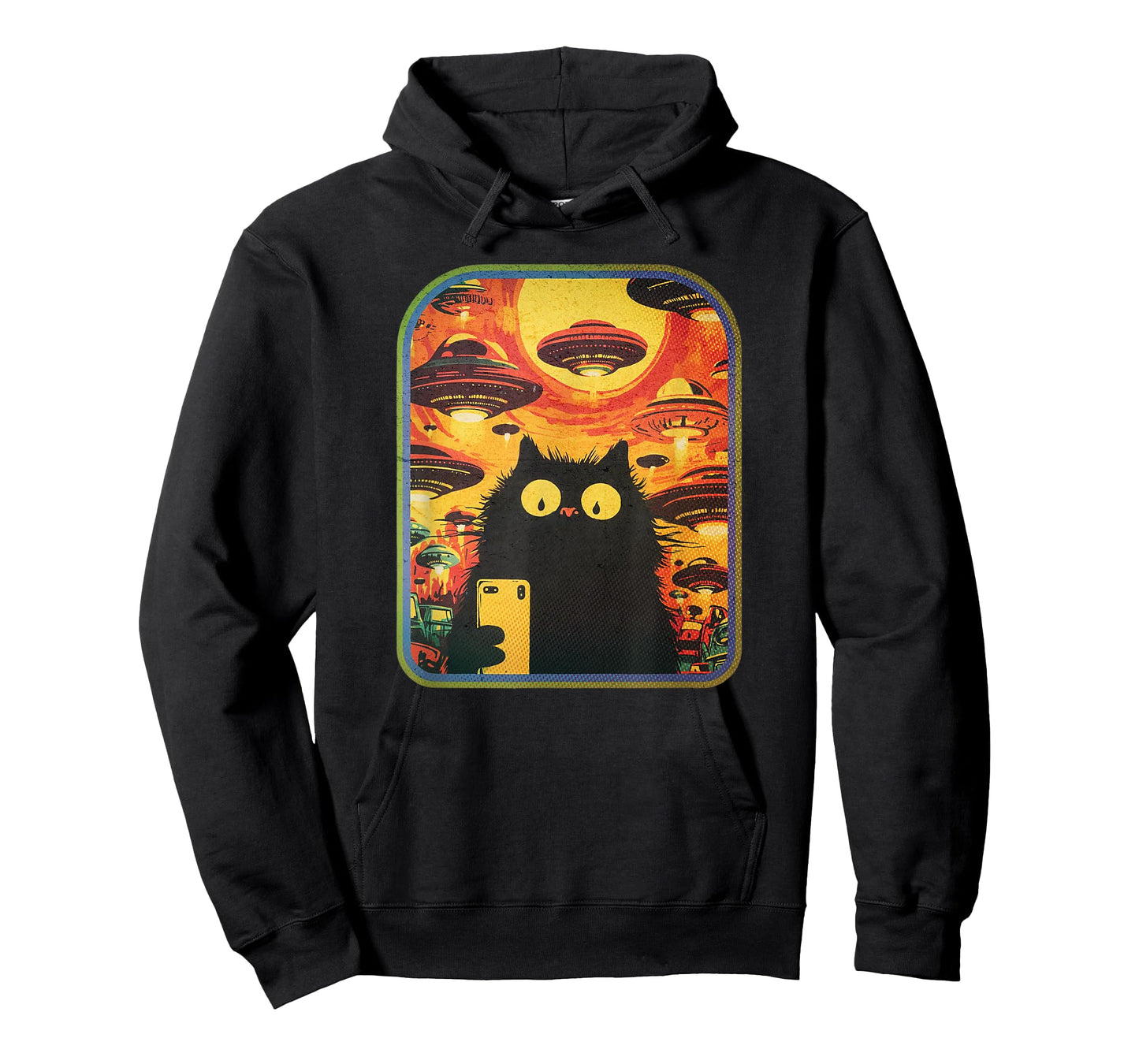Retro Space Cat Selfie with UFOs T-Shirt