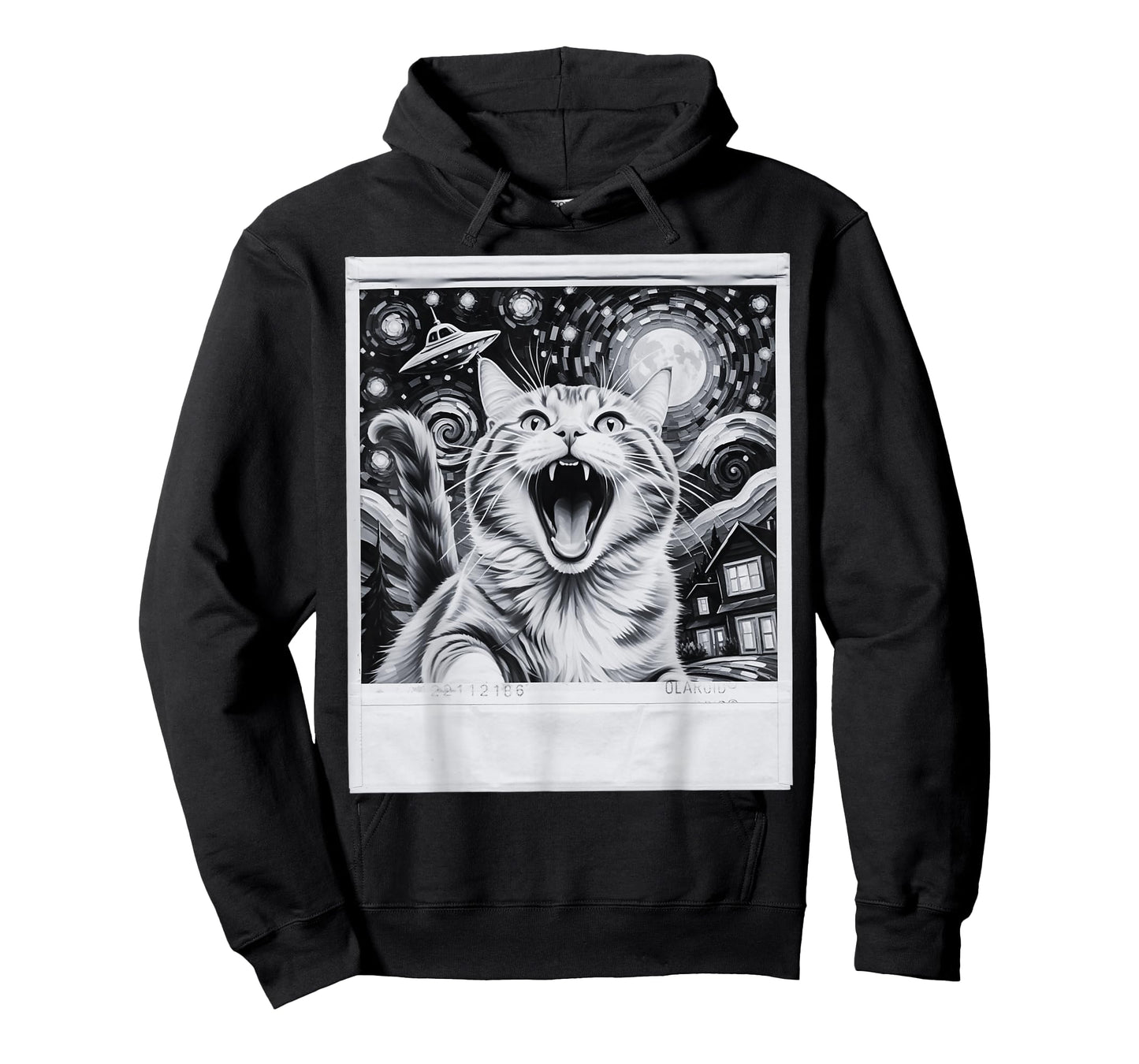 Starry Night Vintage Cat Polaroid Selfie UFO T-Shirt
