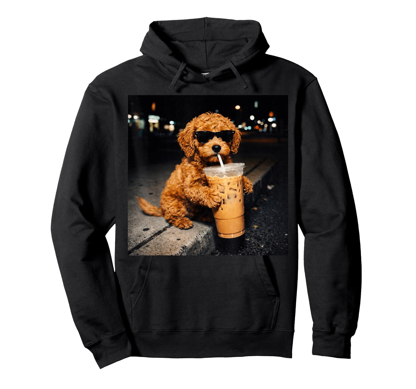 Funny Goldendoodle Drinking Iced Coffee Animal Meme Humor T-Shirt