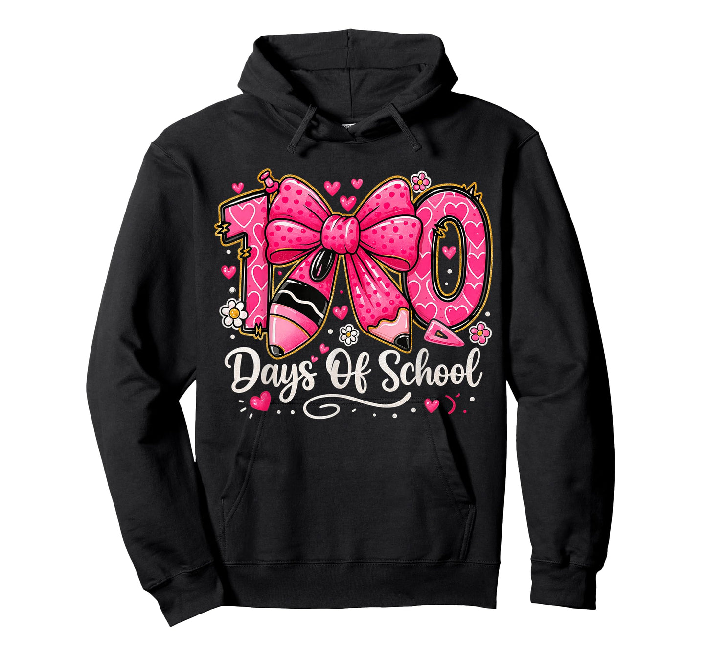 Preppy 100 Days of School Pink Pencil Bow Teacher Kid T-Shirt