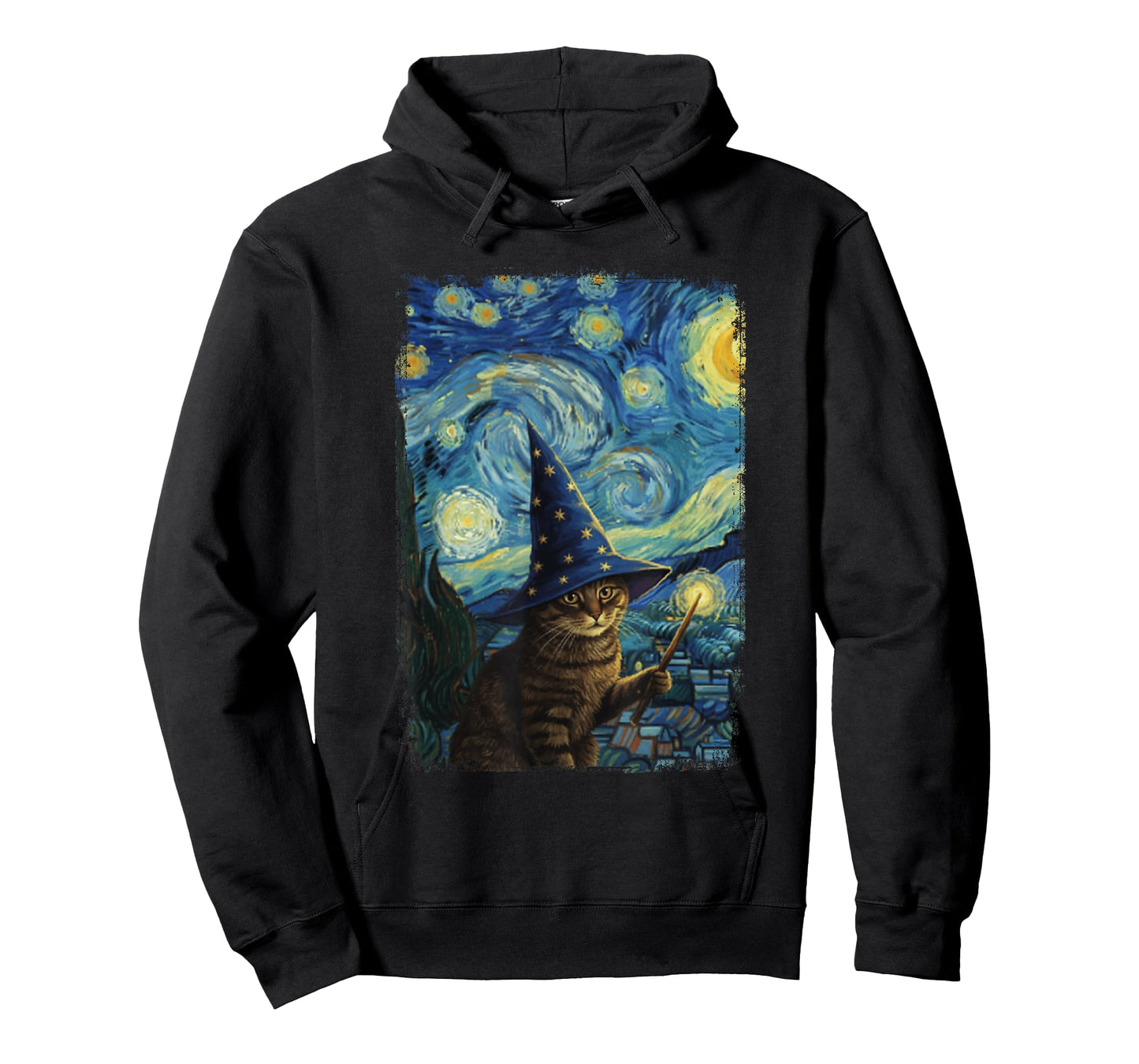 Van Gogh Starry Night Wizard Cat T-Shirt