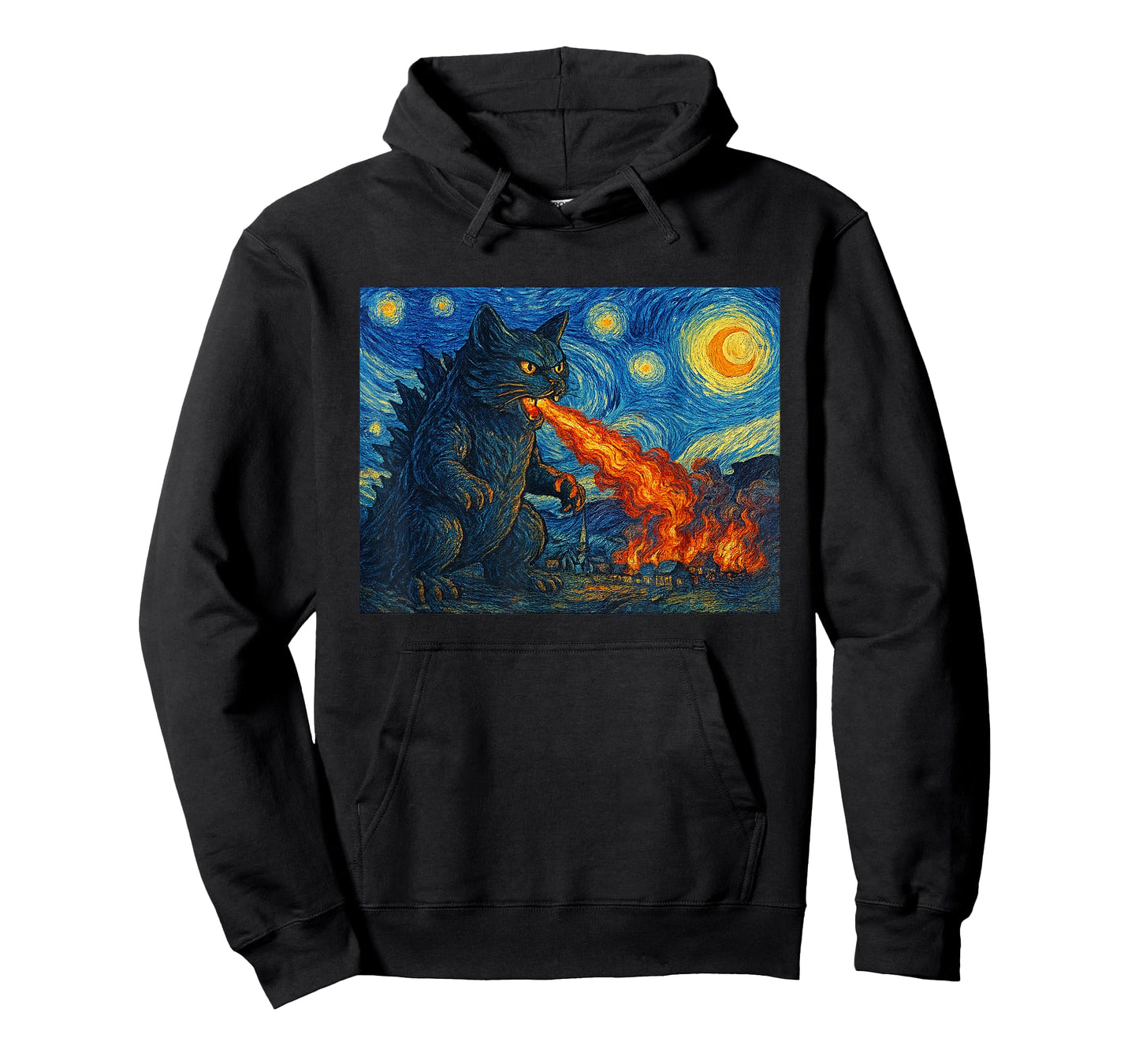 Starry Night Catzilla Monster Cat Van Gogh Style Cat Lover T-Shirt