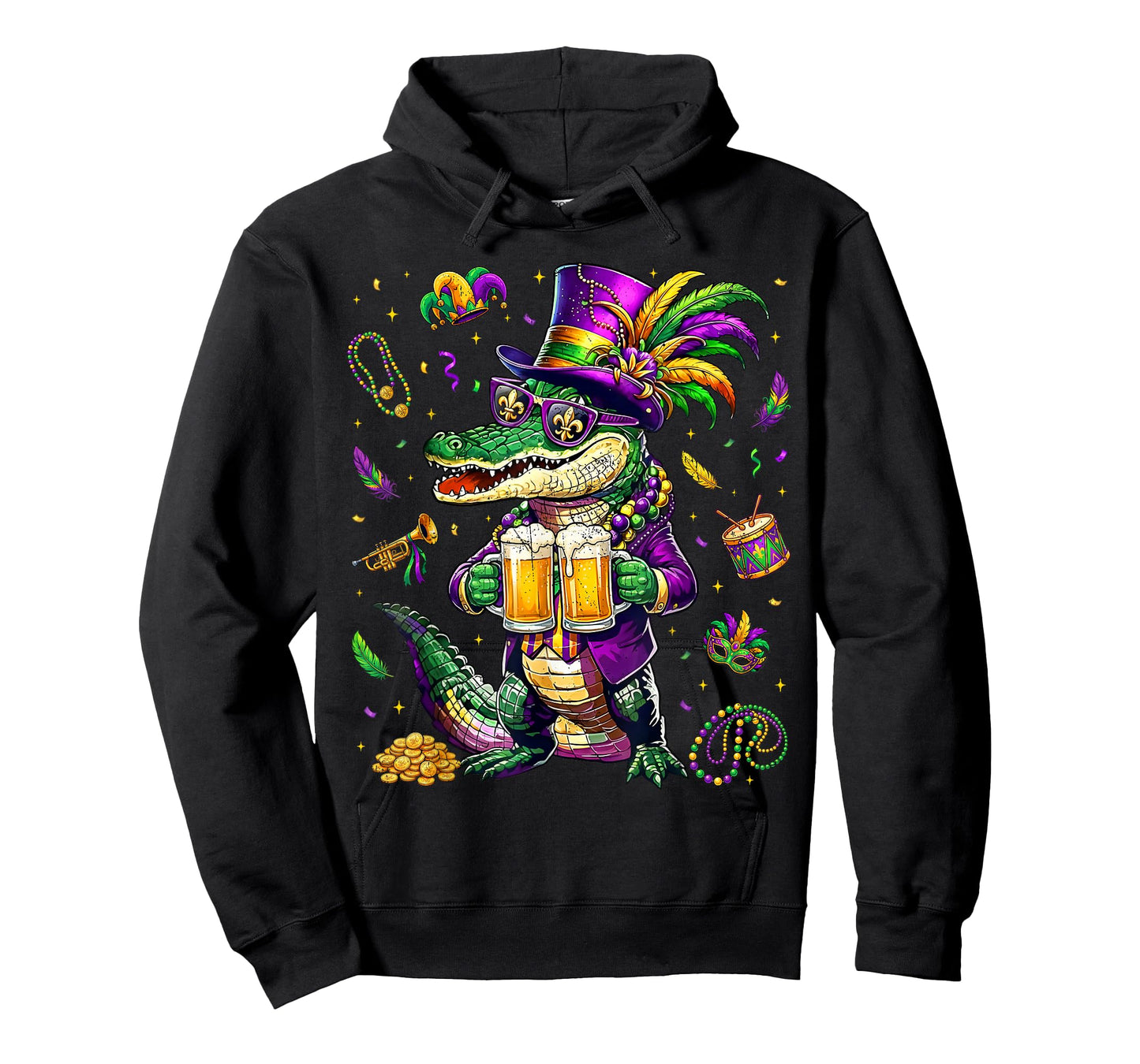 Funny Mardi Gras Malligator Drinking Drink Vintage Bead Men T-Shirt