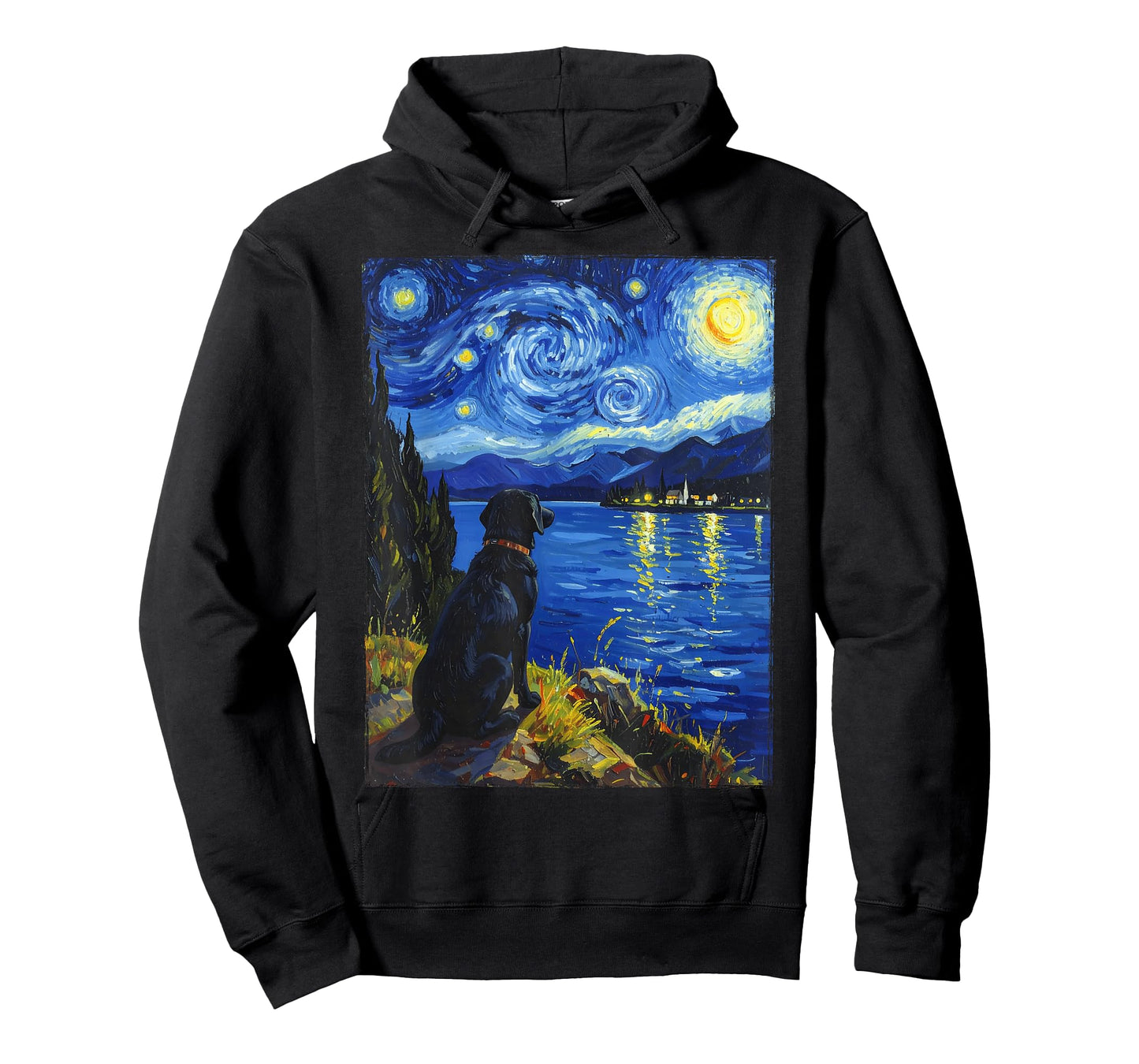 Van Gogh Starry Night Painting Black Retriever Dog T-Shirt