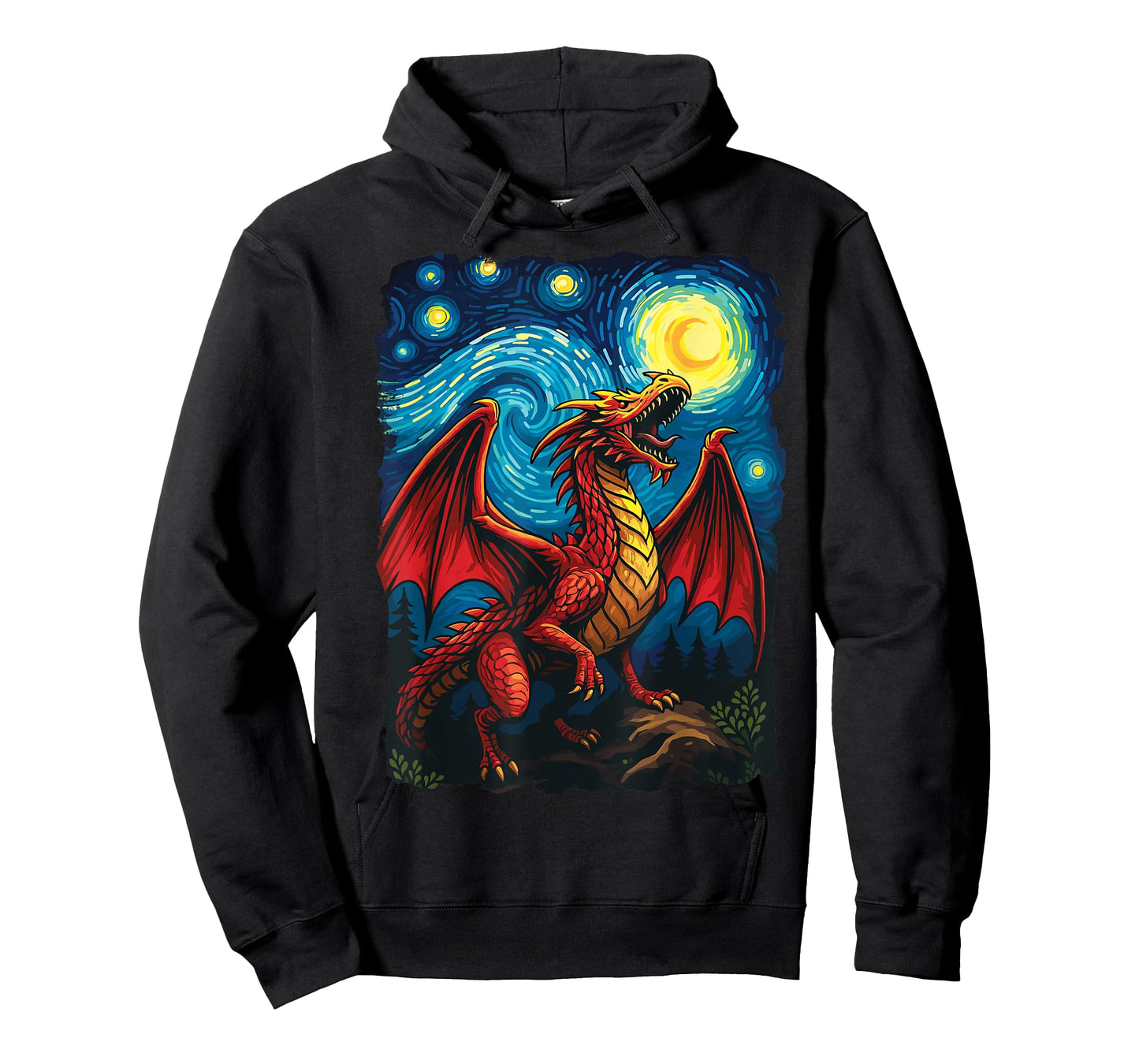 Starry Night Dragon Fantasy Art Van Gogh Mythical Dragon T-Shirt