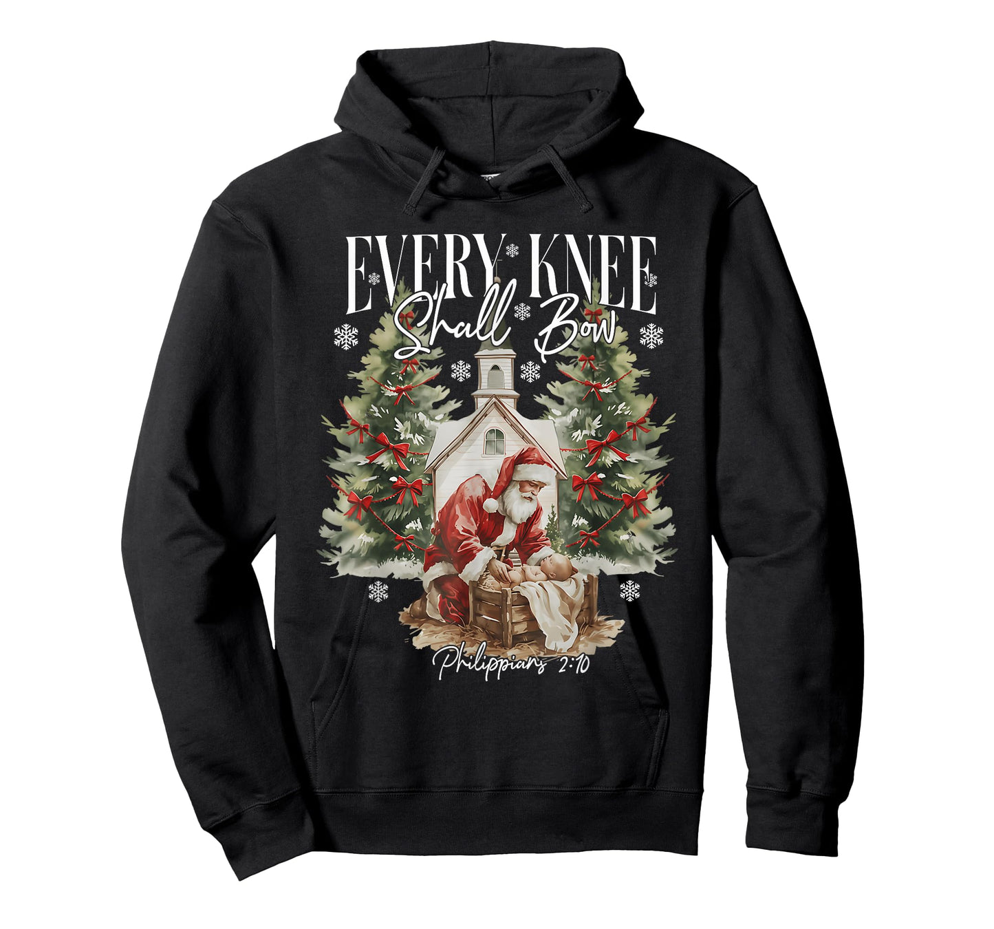 Every Knee Shall Bow Santa Christmas Nativity Scene Xmas T-Shirt