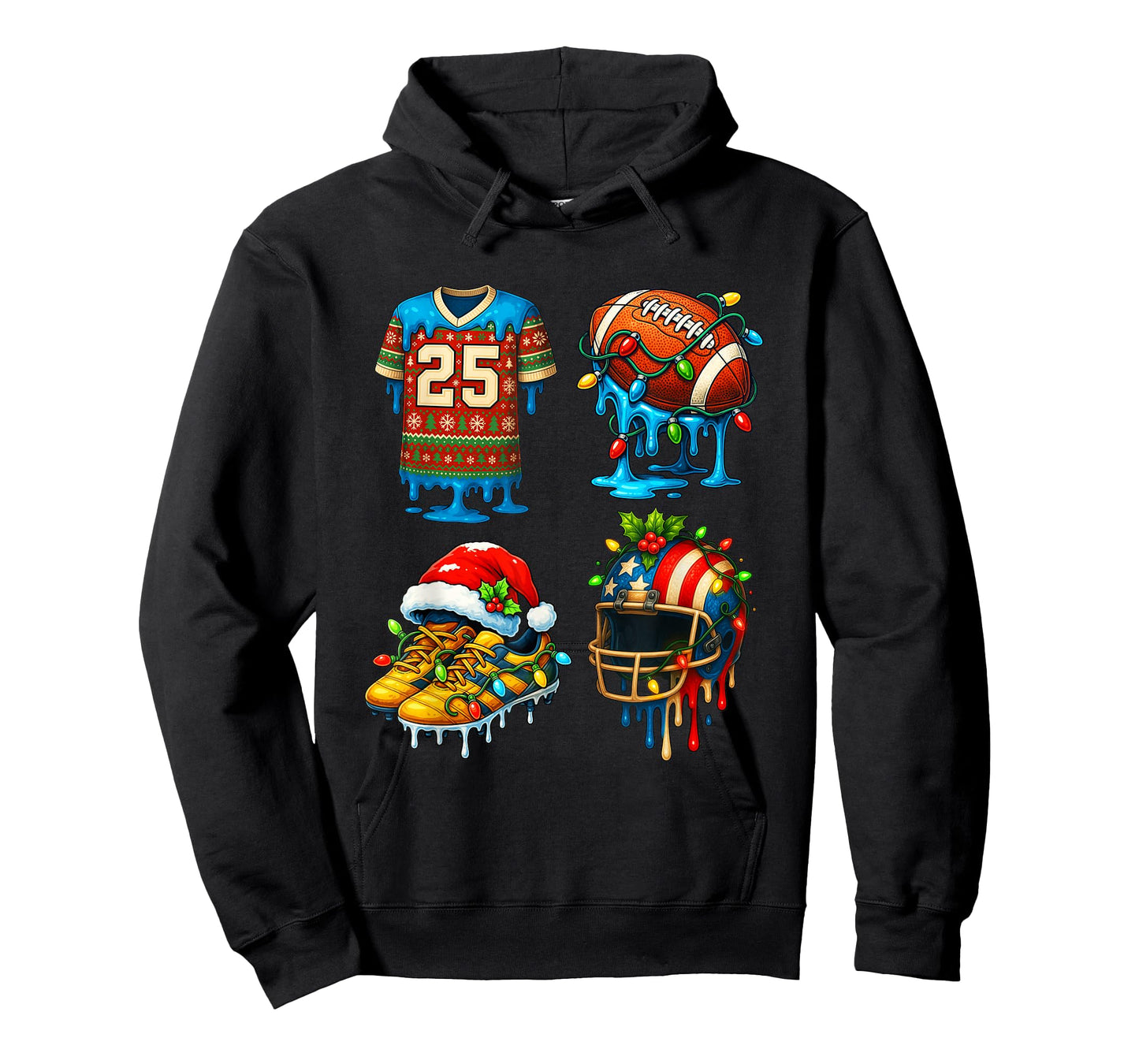 Christmas Football Drip for Boys Men Ice Cream Drip Xmas T-Shirt