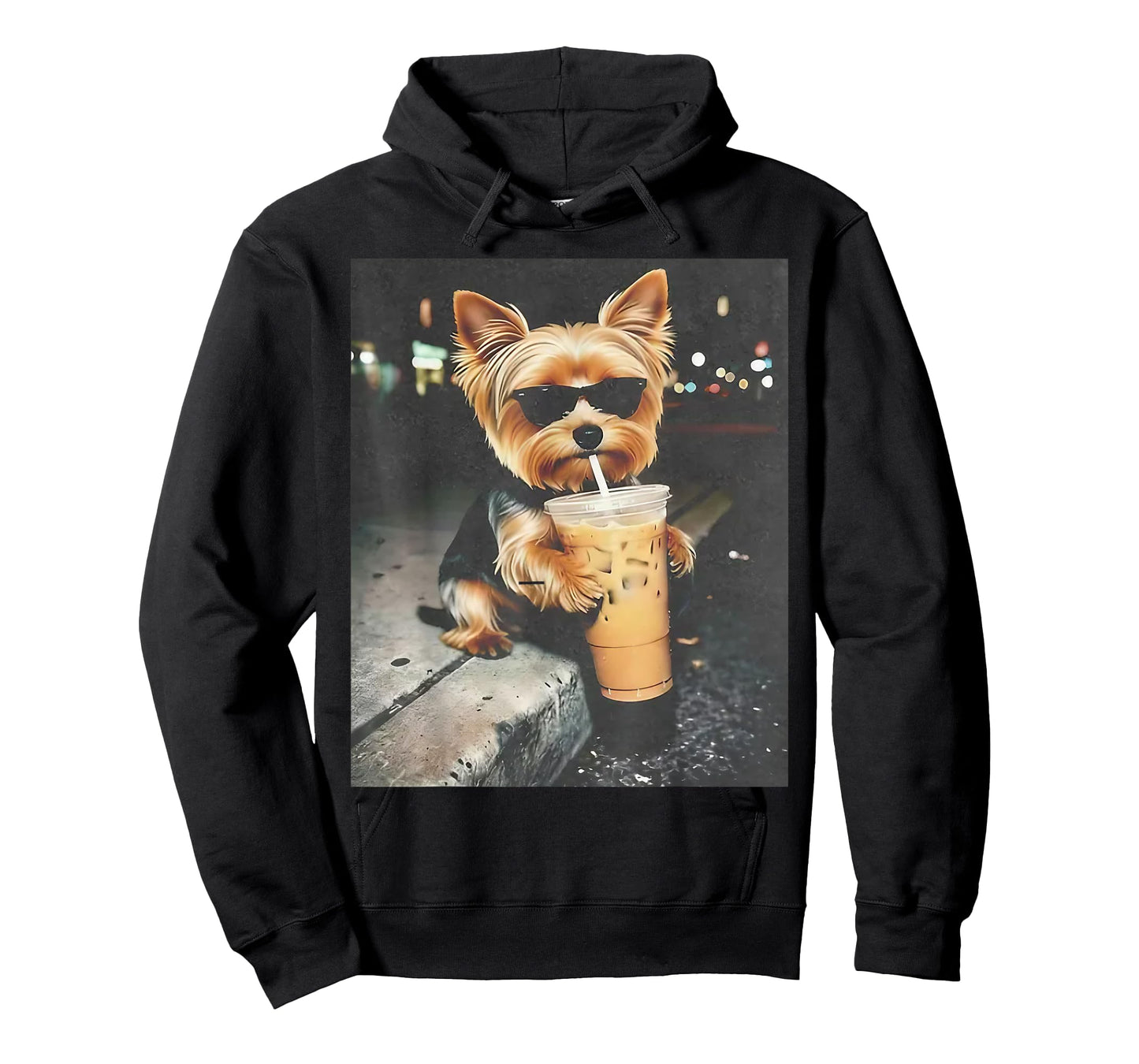 Funny Yorkie Drinking Iced Coffee Cute Dog Meme Humor T-Shirt