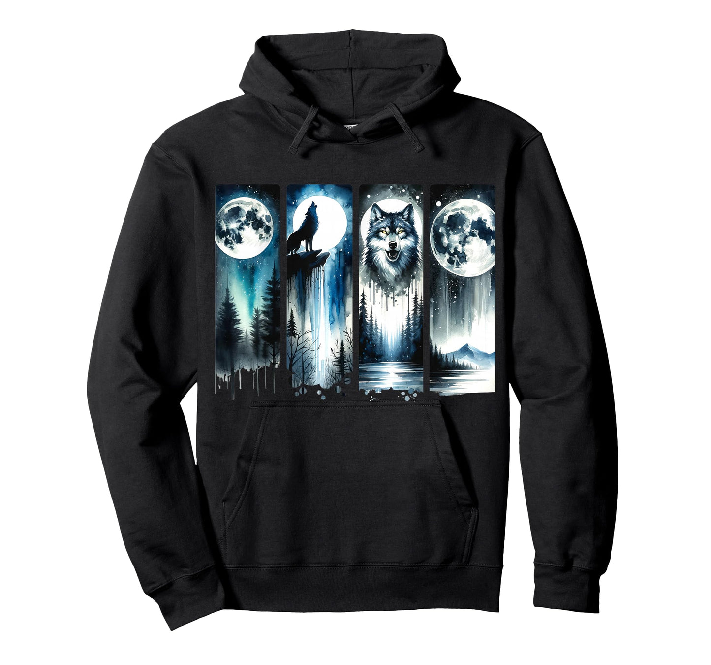 Wolf & Full Moon Forest Night Scene - Graphic T-Shirt