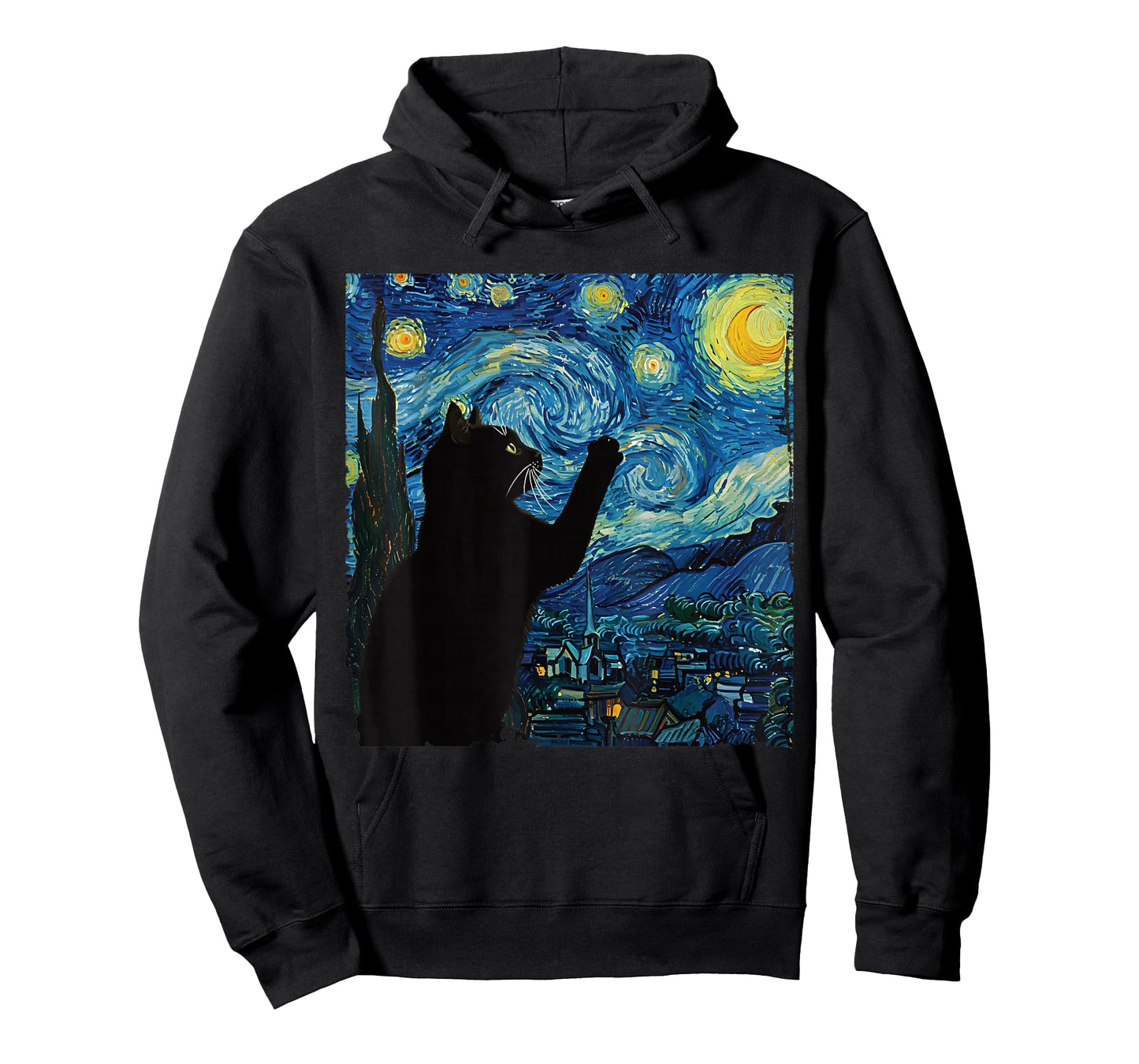 Starry Night Cat Art Graphic Cute Night Sky Painting Design T-Shirt