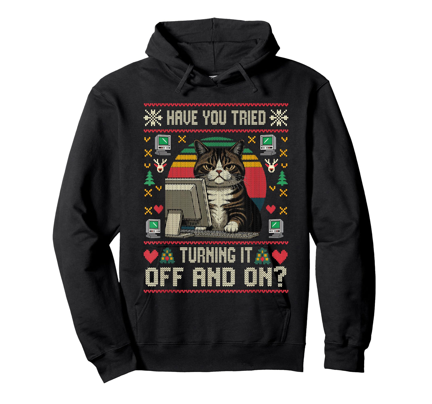 Tech Supports Cat Engineer Computer Ugly Christmas Sweater T-Shirt