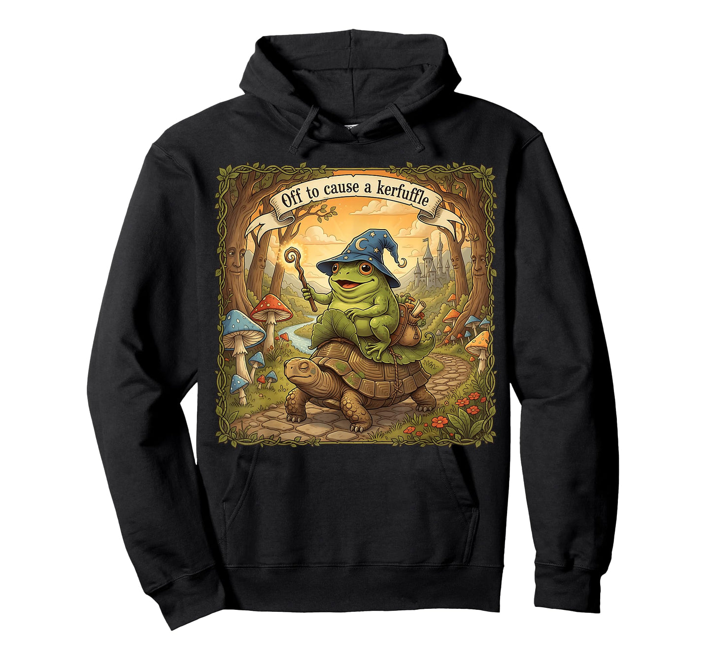 Off to Cause A Kerfuffle Funny Meme Whimsical Frog Wizard T-Shirt