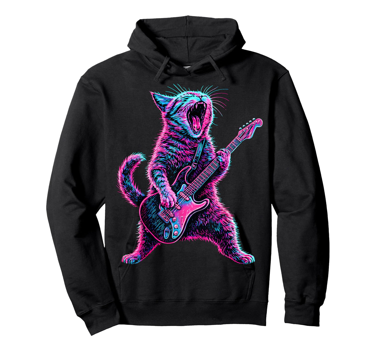 Cat Playing Guitar Retro Music Rock Lovers Cat Guitar Player T-Shirt