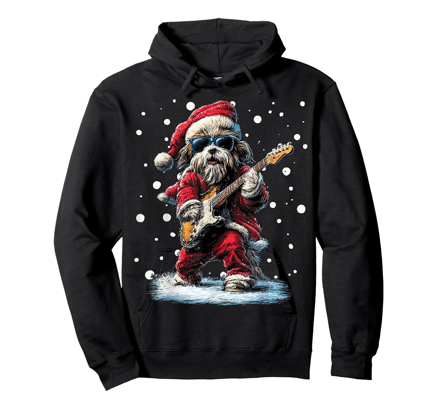 Christmas Shih Tzu Playing Guitar Funny Musician Dog Music T-Shirt