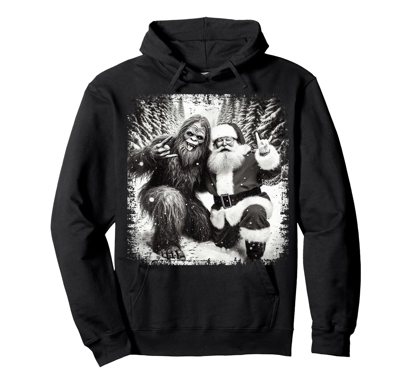 Santa with Bigfoot Christmas Lights Funny Sasquatch Believe T-Shirt