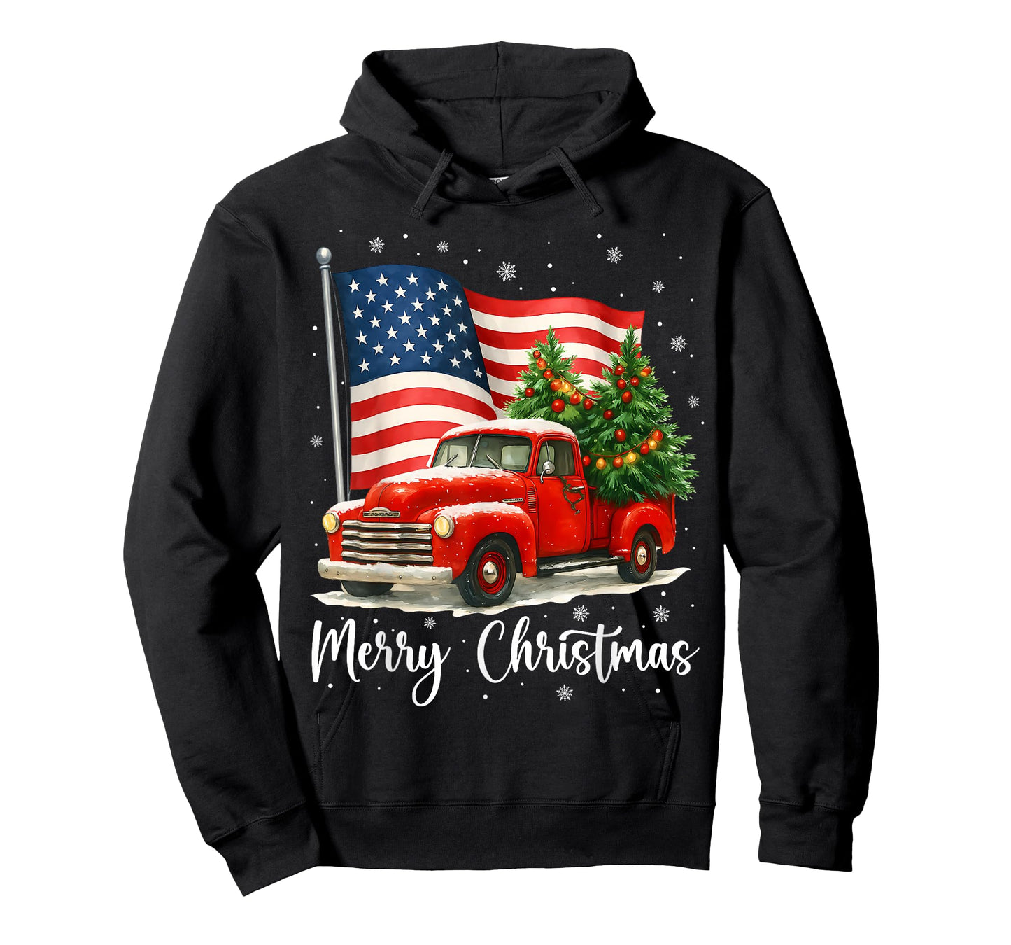 Merry Christmas Red Truck Christmas USA Flag Family Pajama T-Shirt