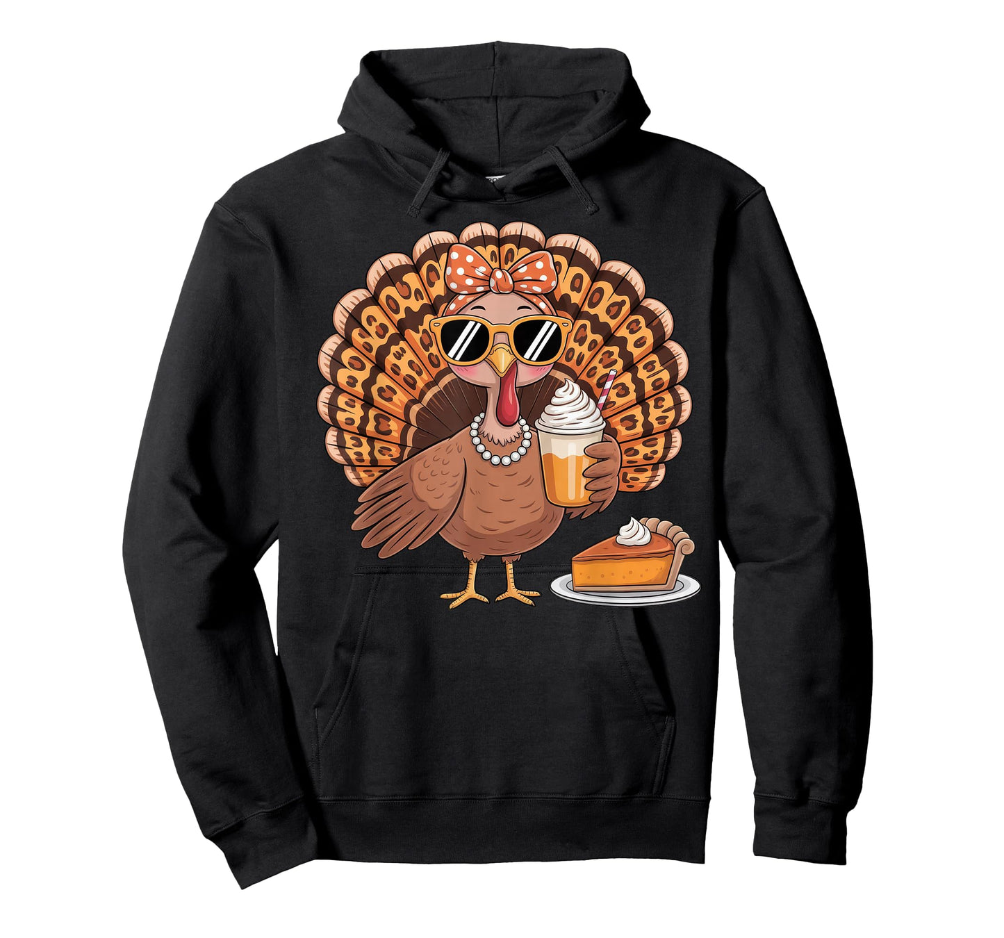 Turkey Drinking Coffee Bow Thanksgiving Leopard Women T-Shirt