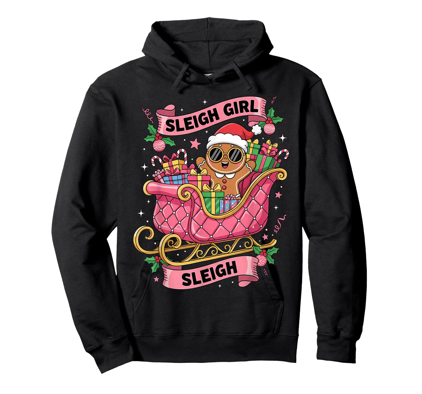 Gingerbread Sleigh Girl Pink Funny Christmas Women Girls T-Shirt