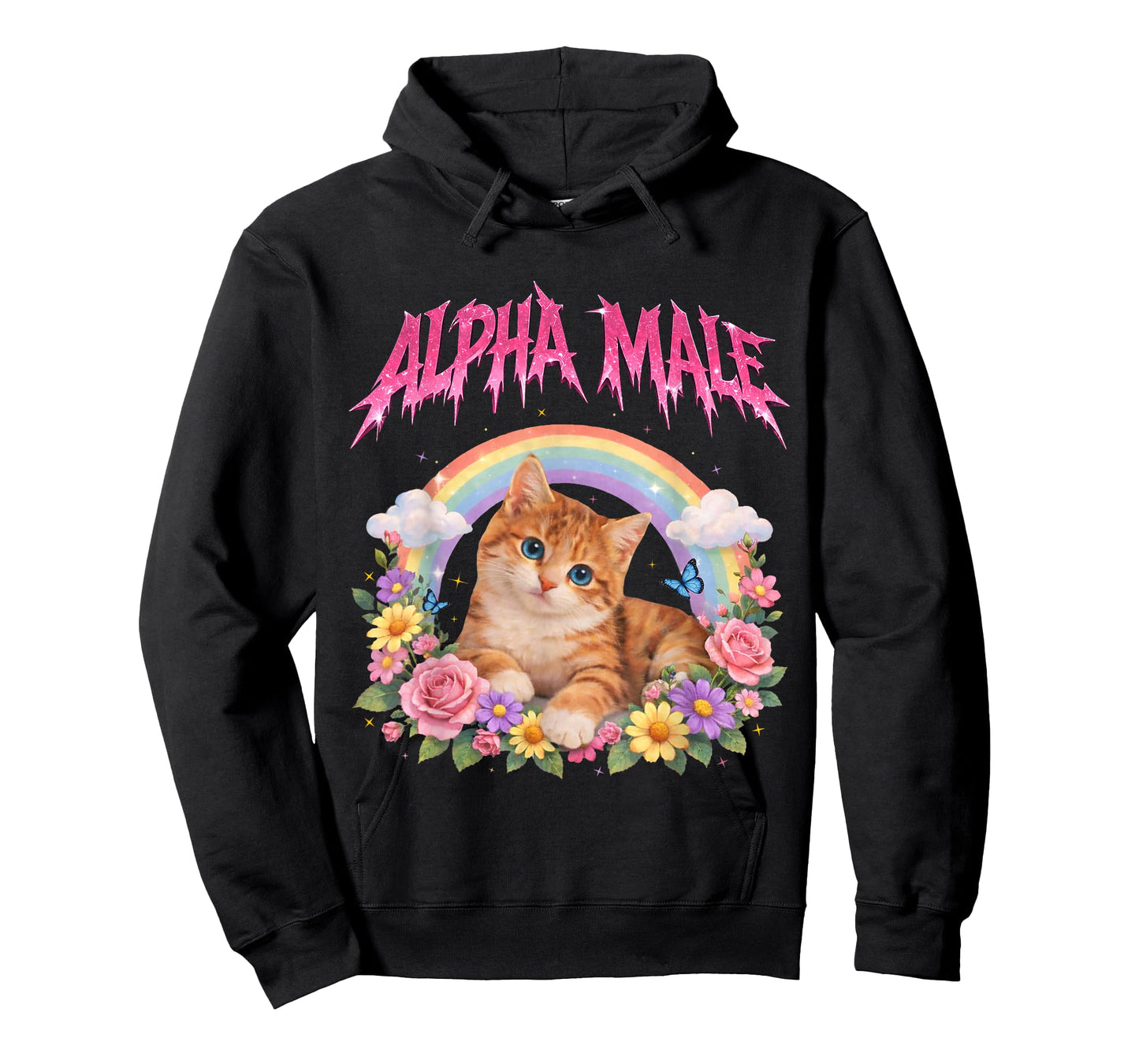 Alpha Male Funny Kitten Rainbow Floral T-Shirt
