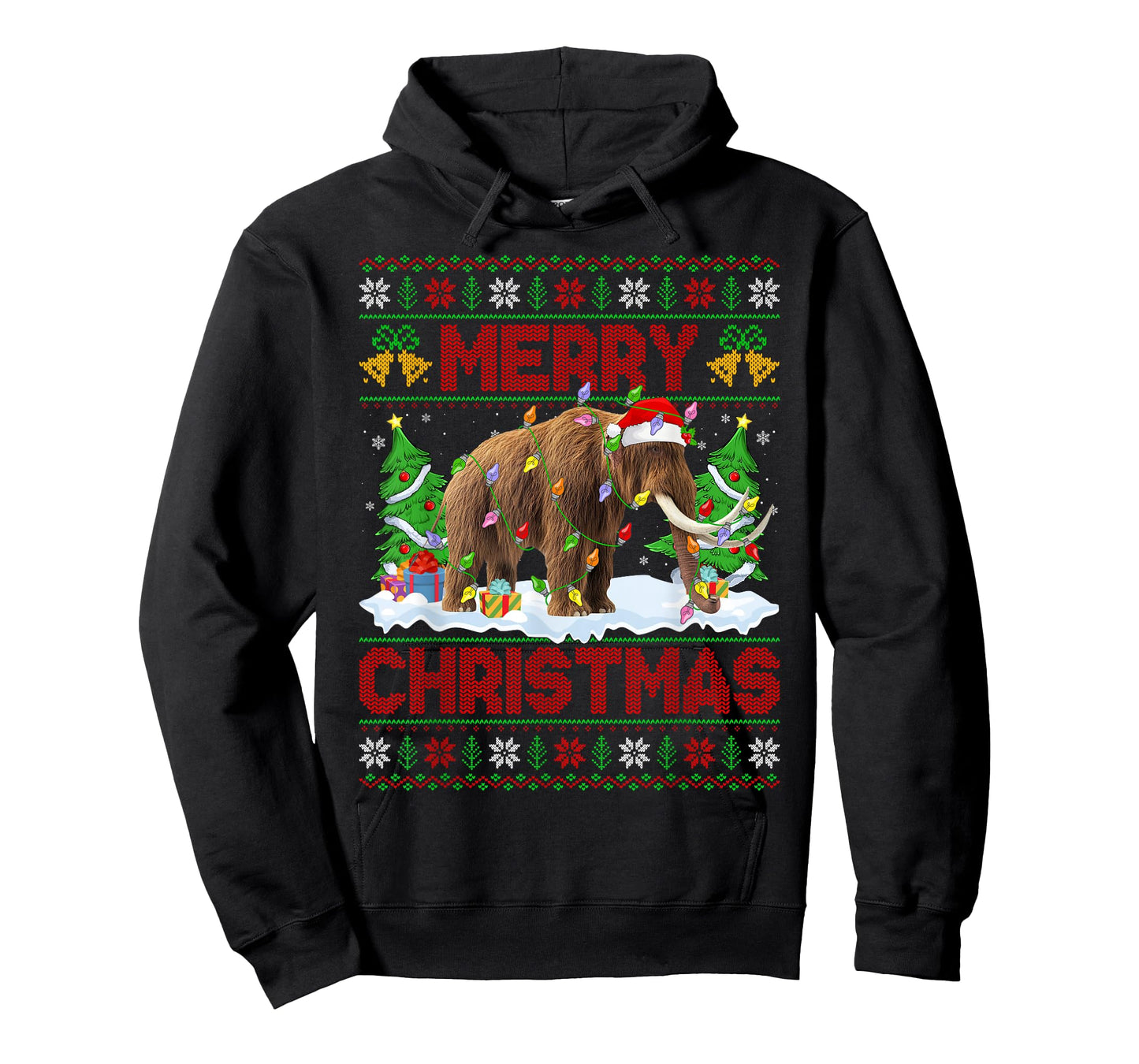 Woolly Mammoth Ugly Xmas Sweater Animal Lights Christmas T-Shirt
