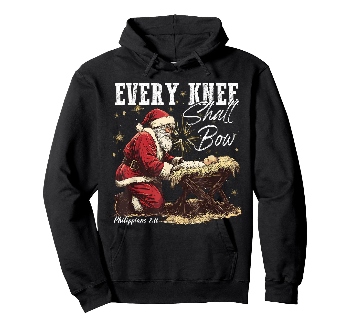 Every Knee Shall Bow Santa Christmas Nativity Scene Xmas T-Shirt