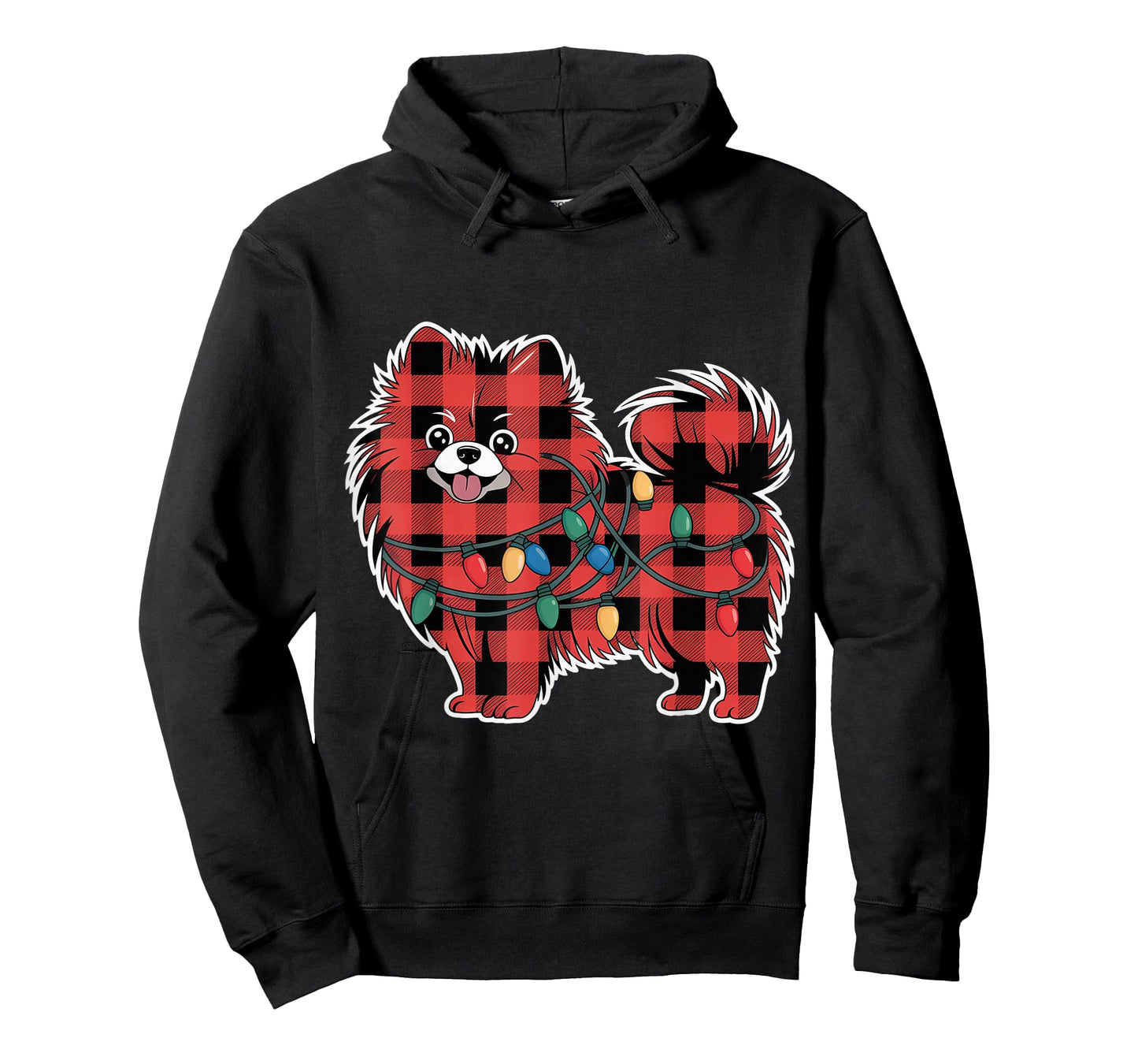 Plaid Pomeranian Christmas Lights Outfit Holiday Family T-Shirt