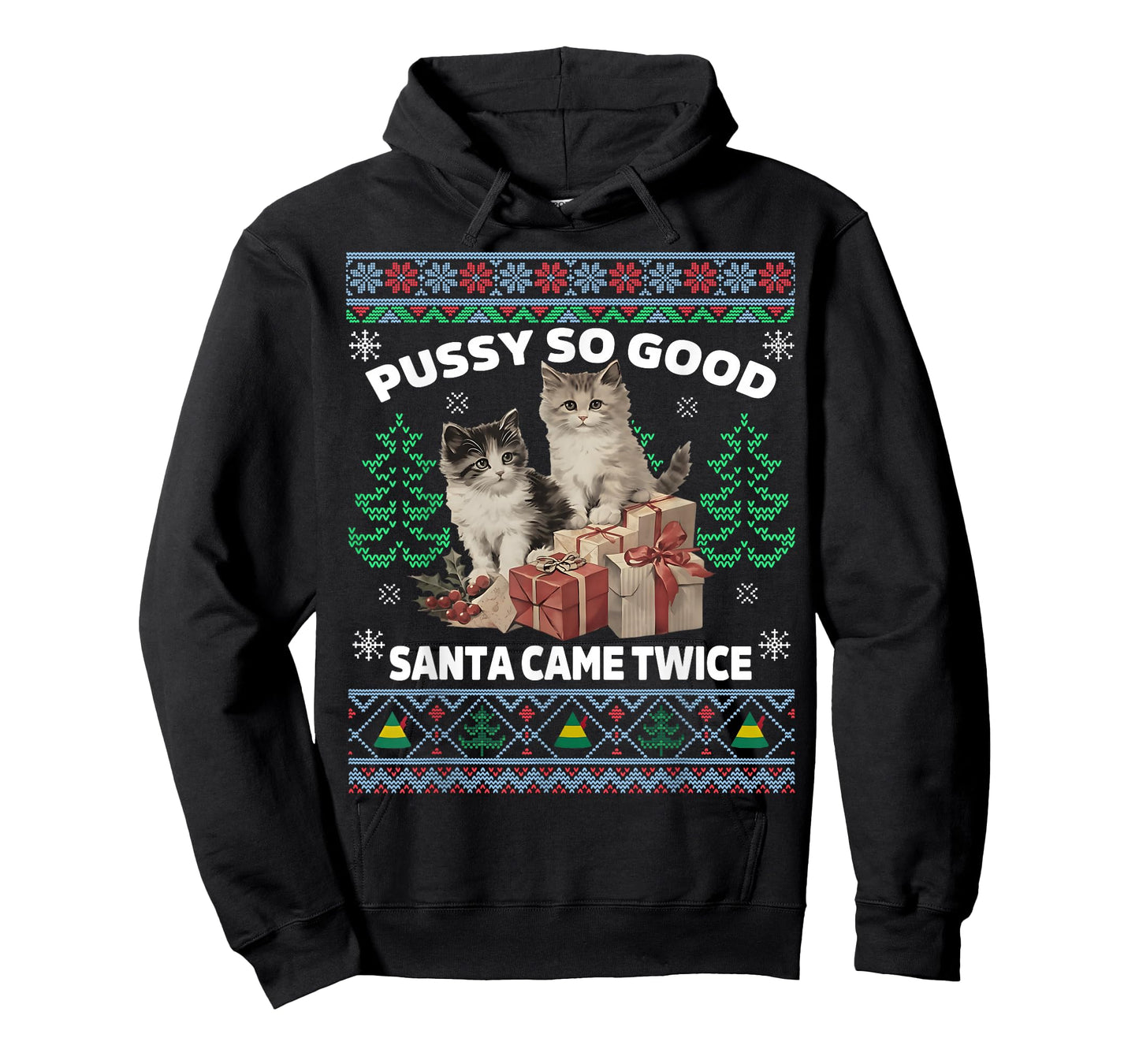 Pussy Cat So Good Santa Came Twice Funny Christmas T-Shirt
