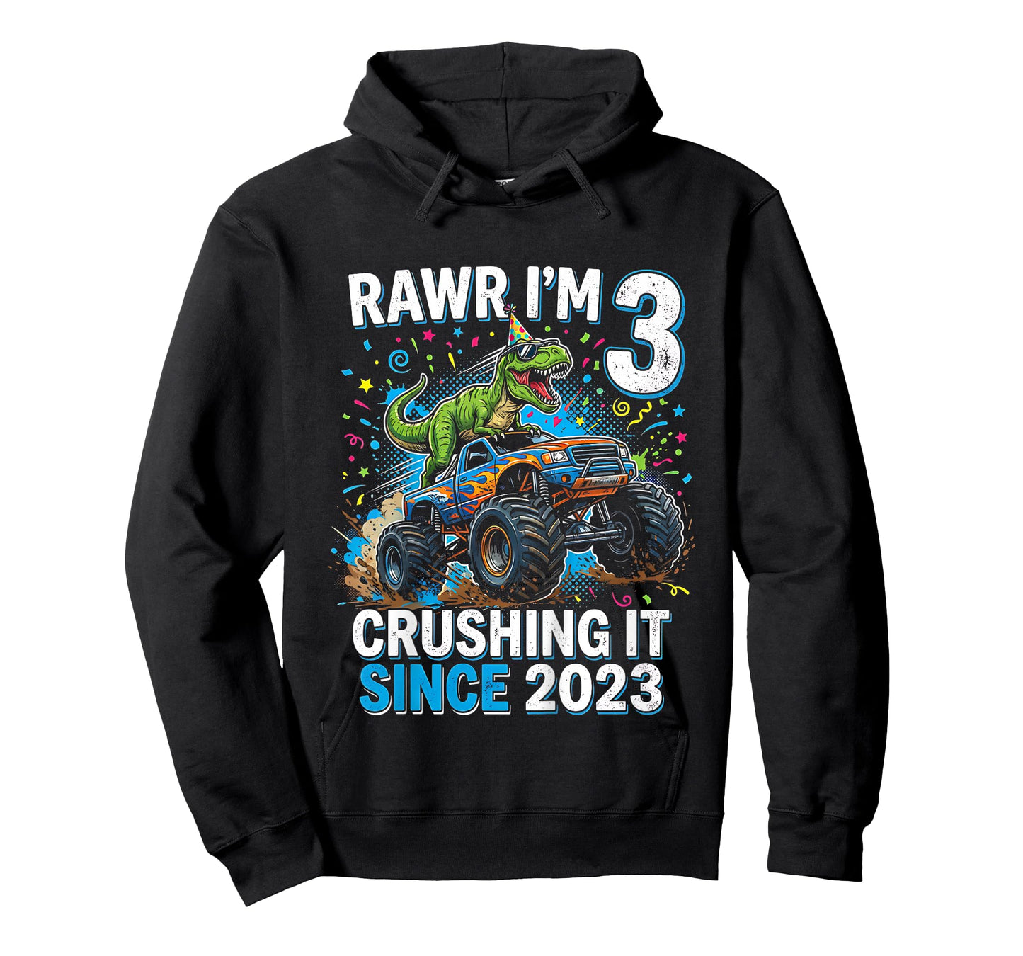 Kids 3rd Birthday Truck Turning 3 Years Old Boy Dinosaur Trex T-Shirt