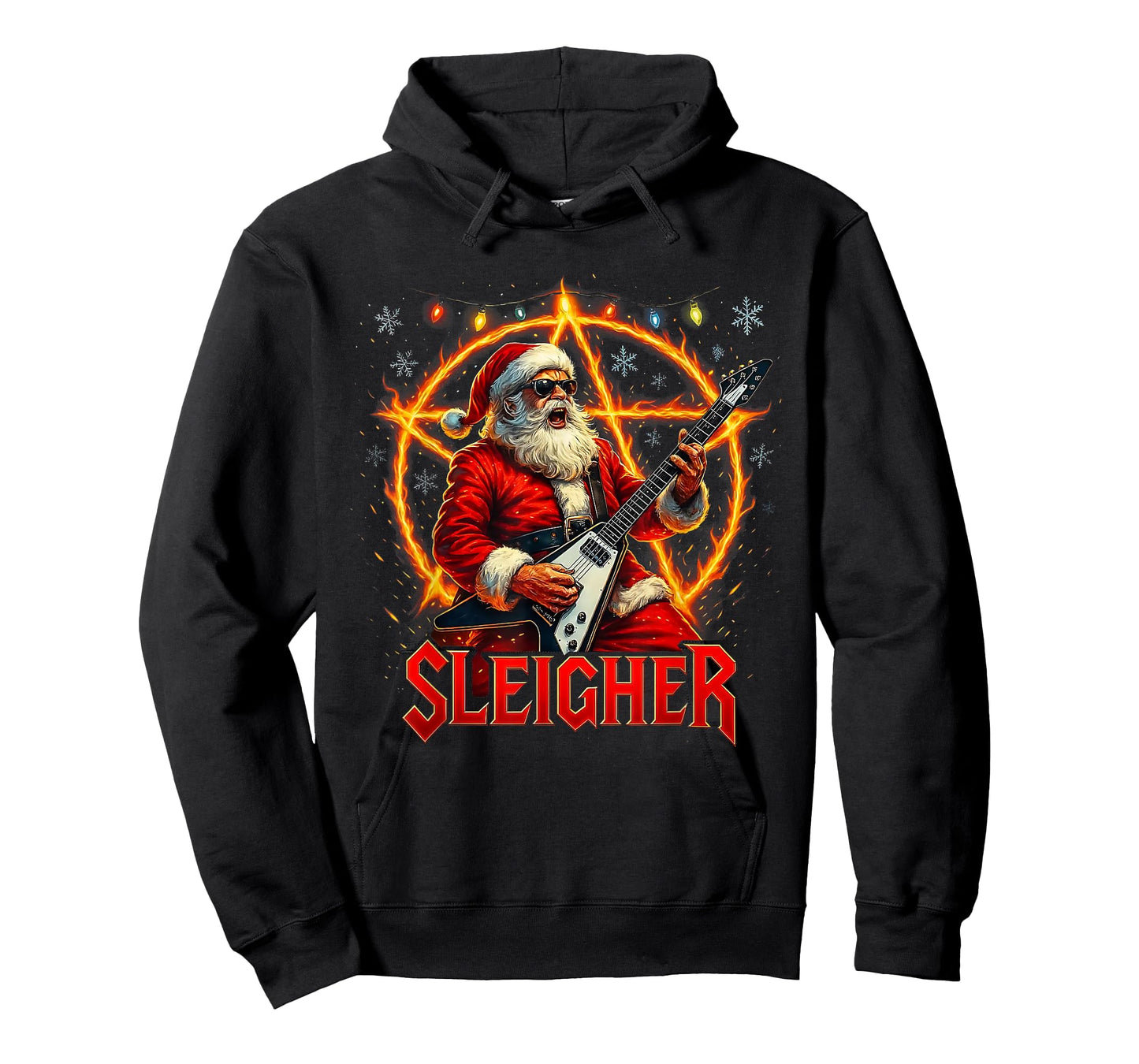 Sleigher Metal Santa Rocking Christmas Design T-Shirt