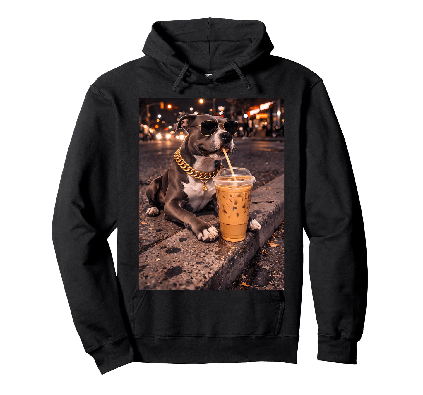 Funny Cool Pitbull Dog Drinking Iced Coffee Animal Lover T-Shirt